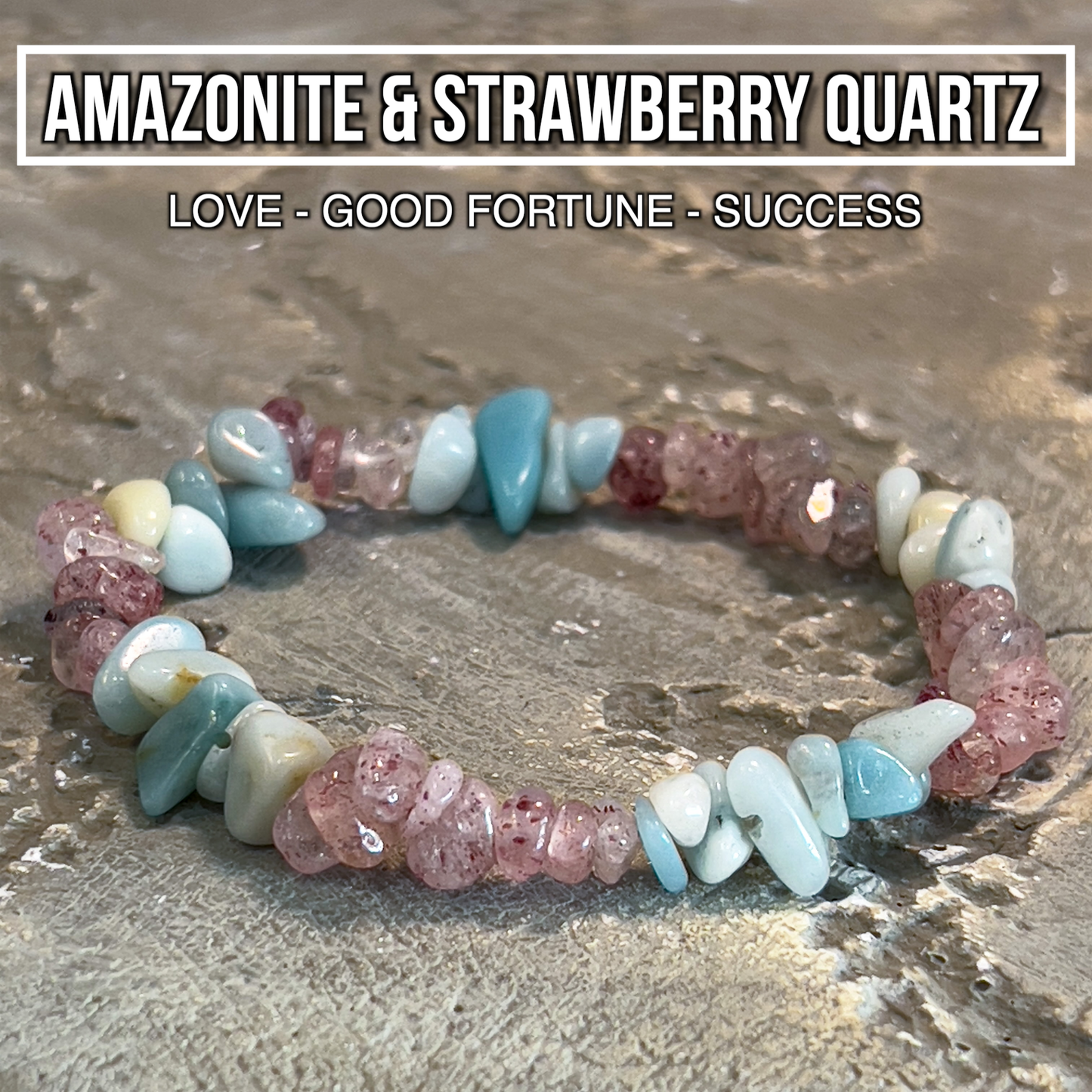 Amazonite & Strawberry Quartz Chip Bracelet