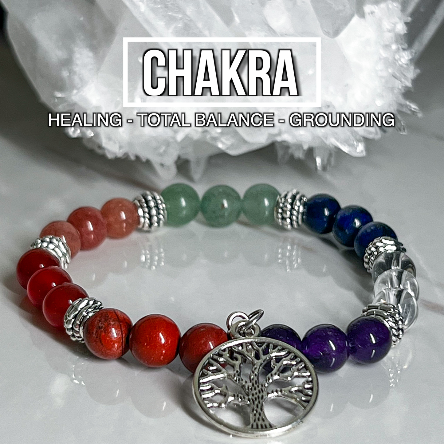 Chakra Bracelet With Tree Of Life Charm 8mm