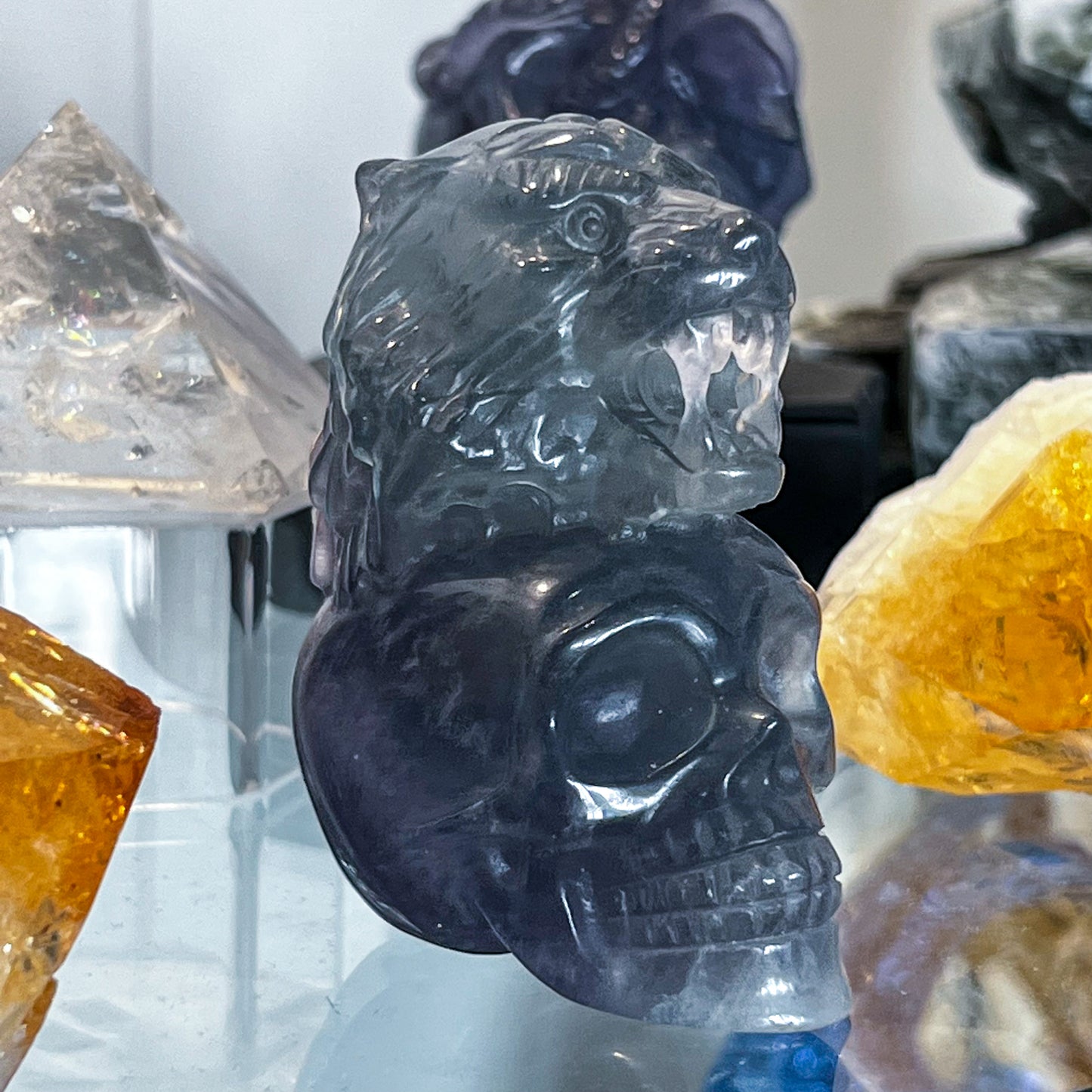 Fluorite Skull & Wolf