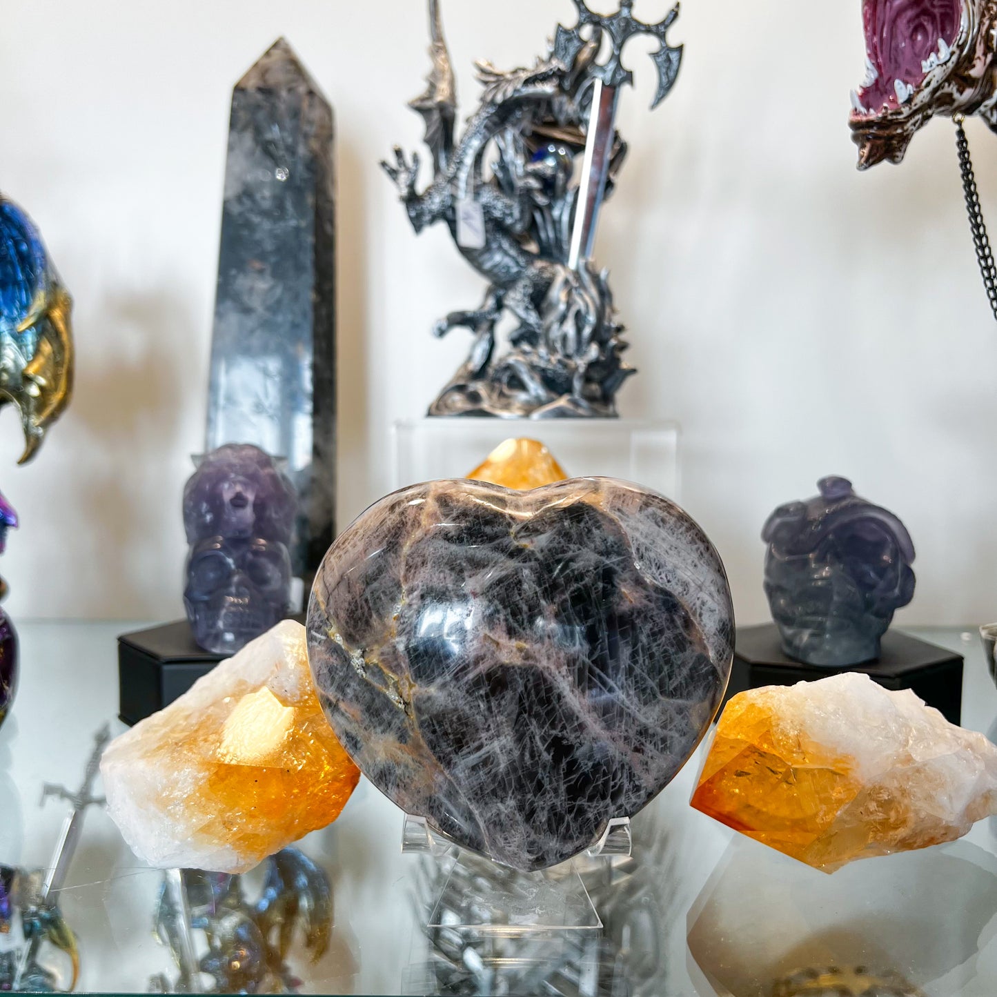 Black Moonstone Heart Large
