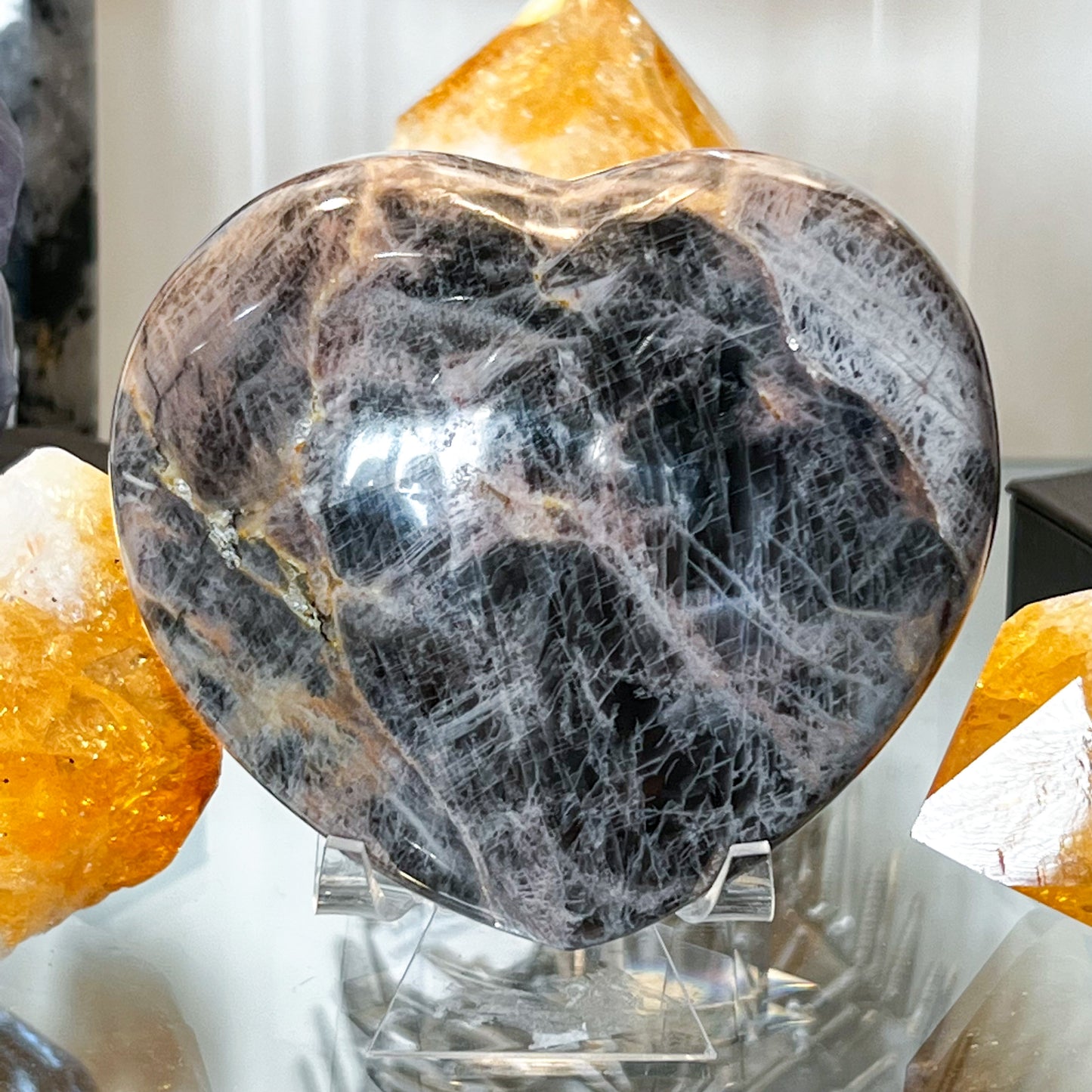 Black Moonstone Heart Large