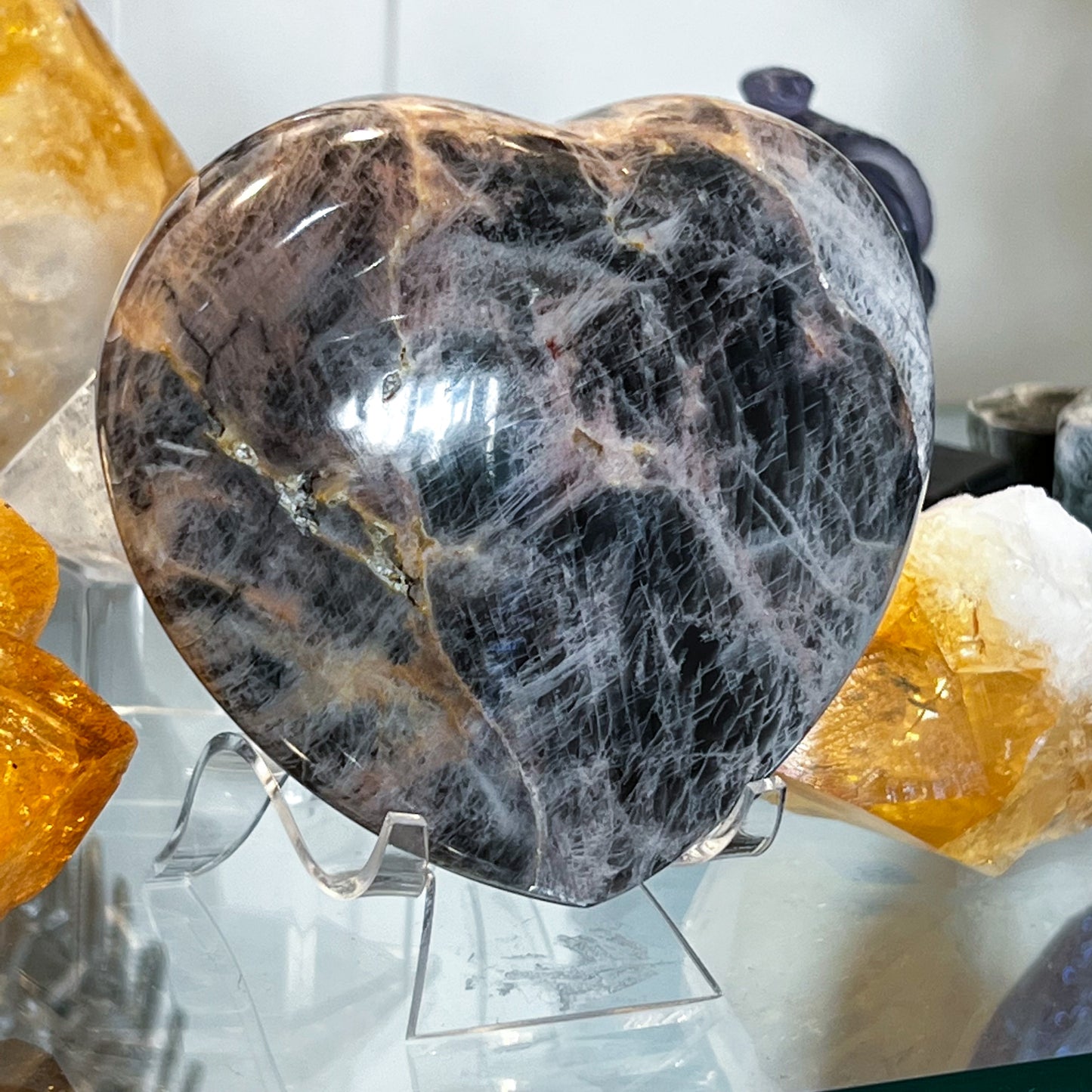 Black Moonstone Heart Large