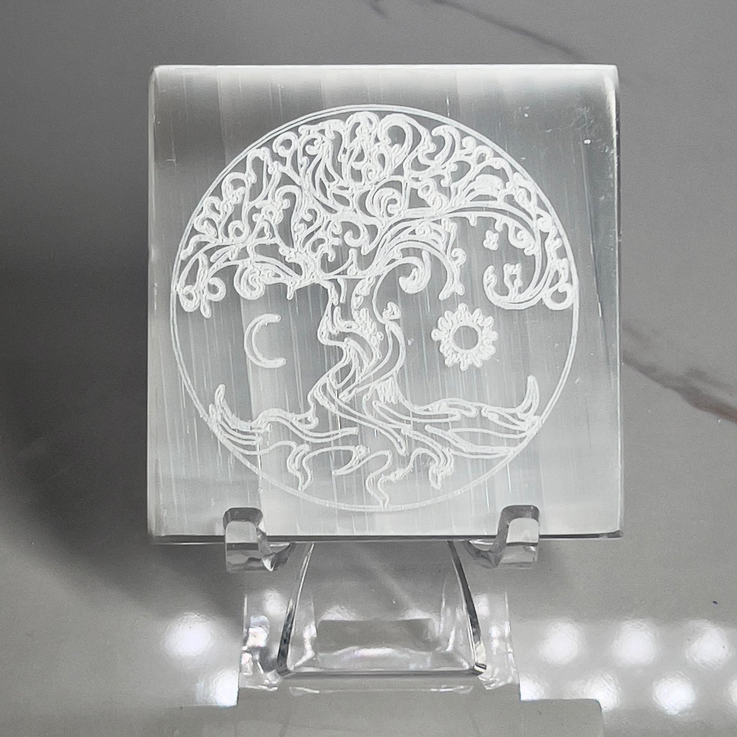 Selenite Square Charging Plate Tree of Life Etching