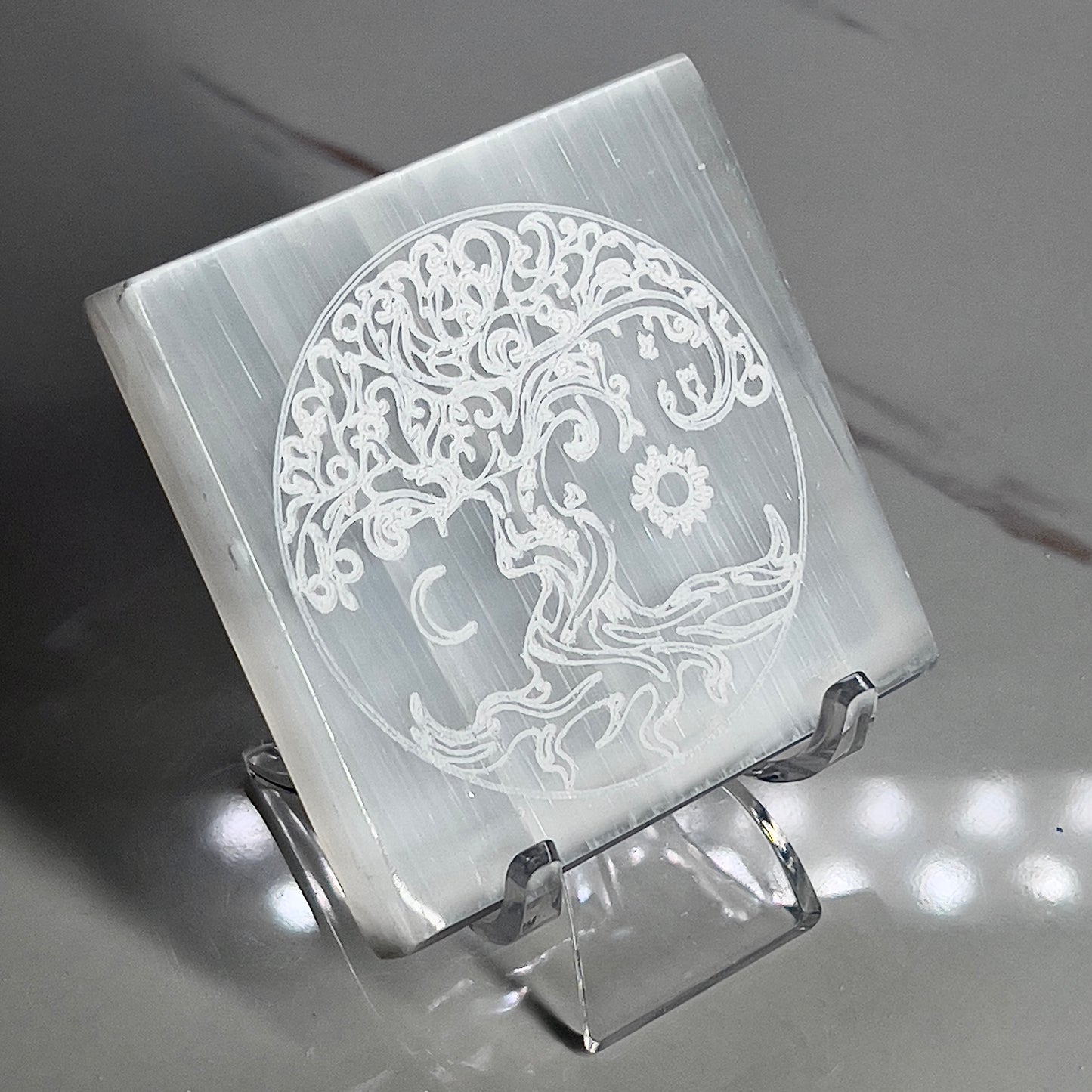 Selenite Square Charging Plate Tree of Life Etching