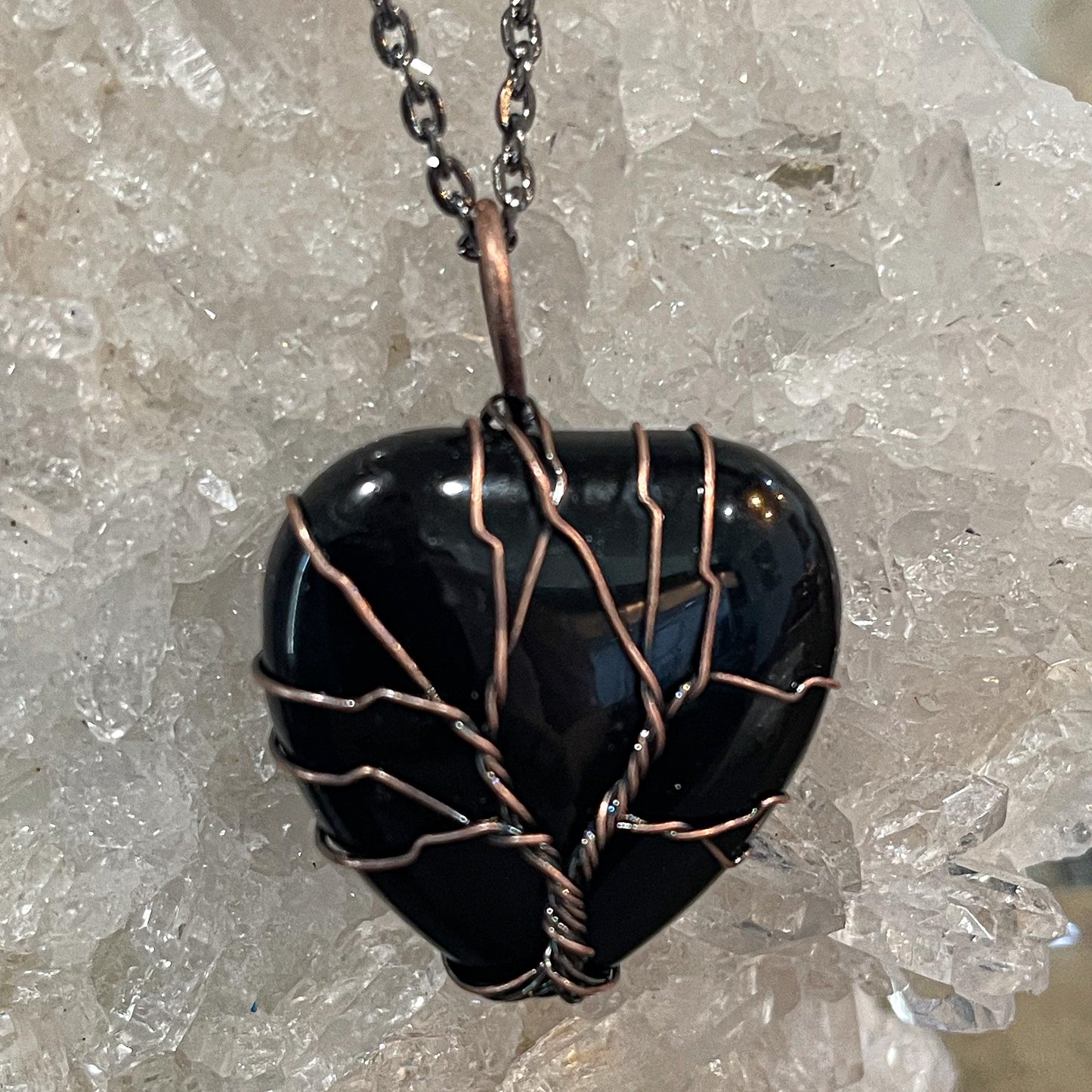 Obsidian heart Tree of Life Necklace