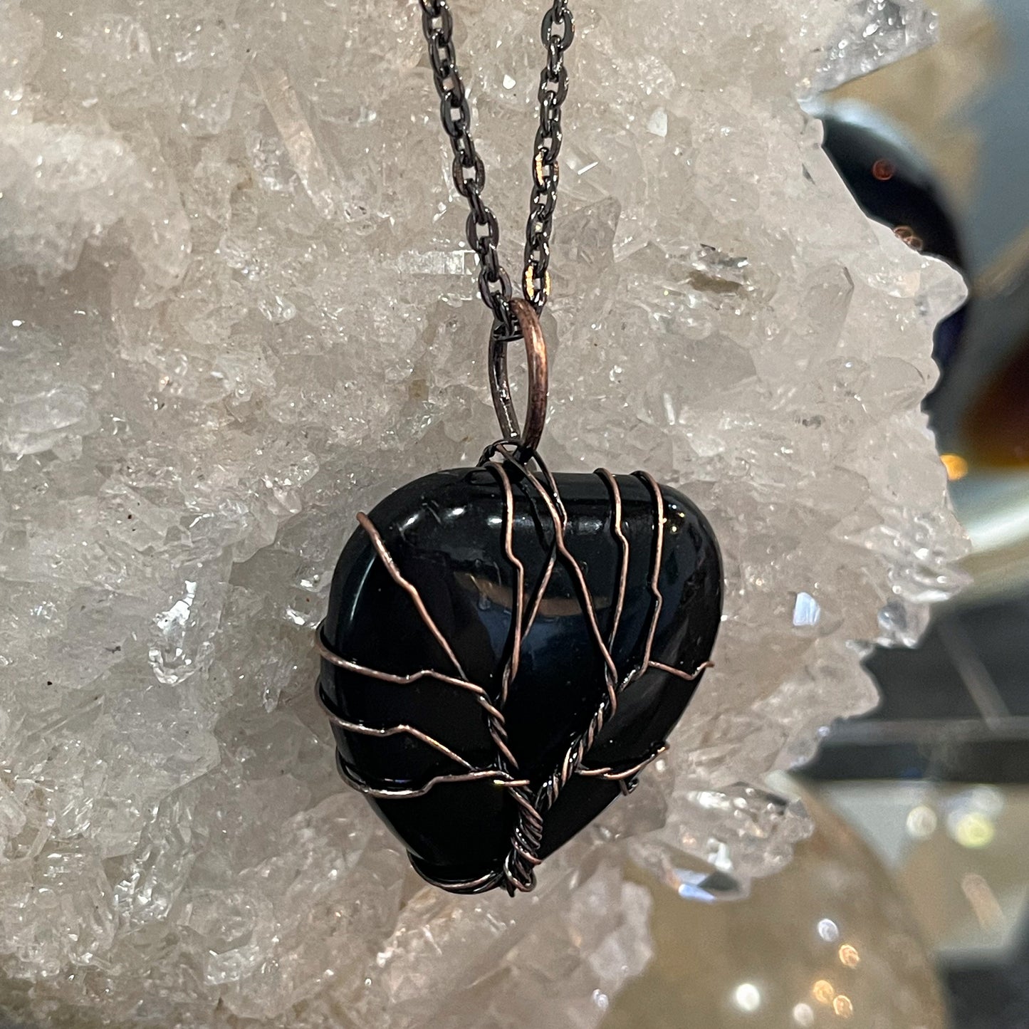 Obsidian heart Tree of Life Necklace