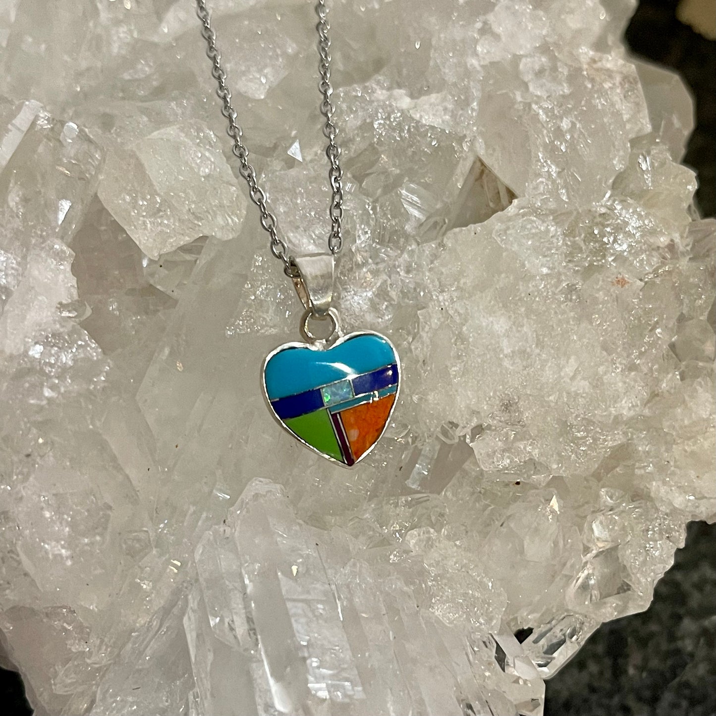 Turquoise, Lapis, Sugilte, Oyster Shell & Opal Sterling Silver Necklace