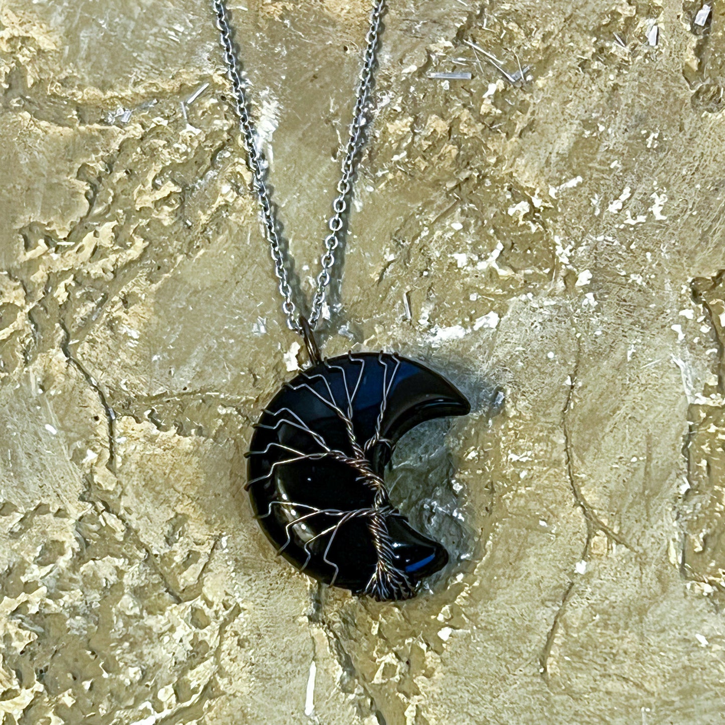 Obsidian Moon Tree of Life Necklace