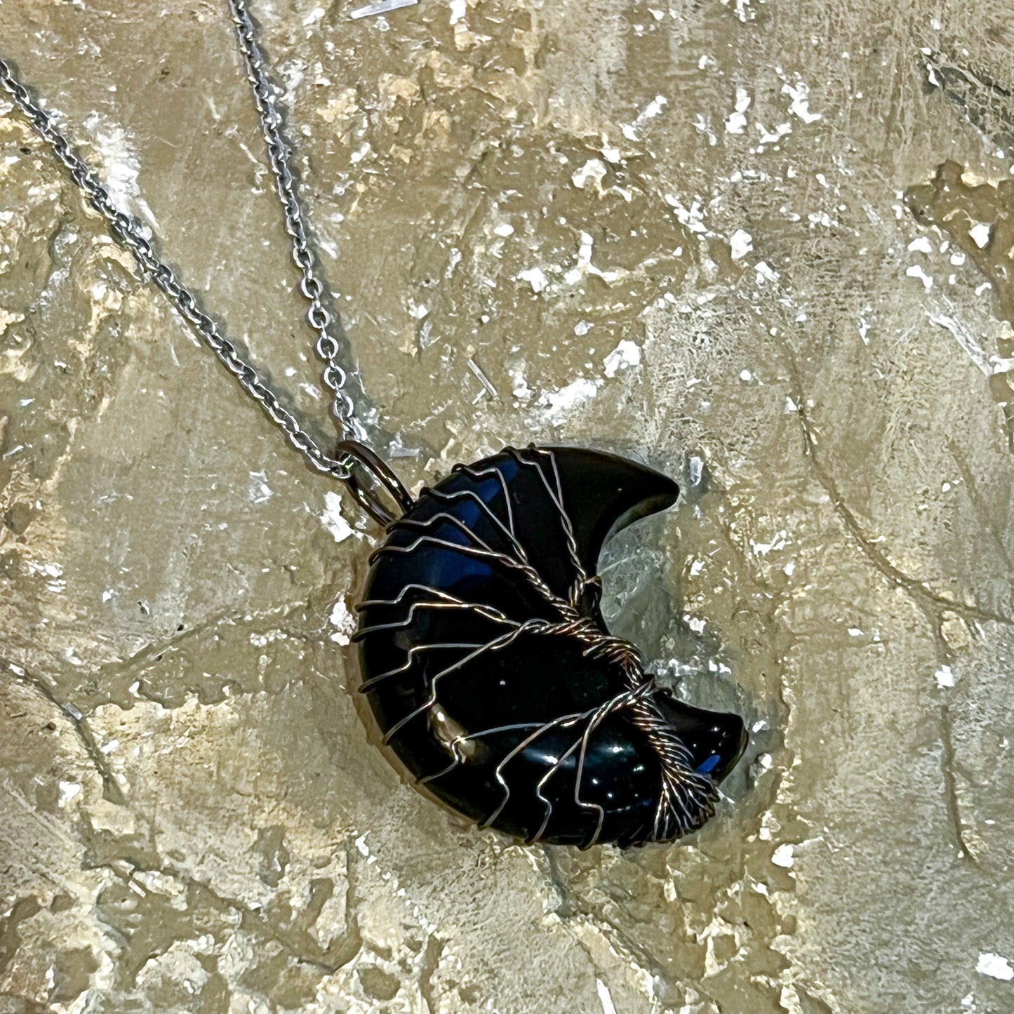 Obsidian Moon Tree of Life Necklace