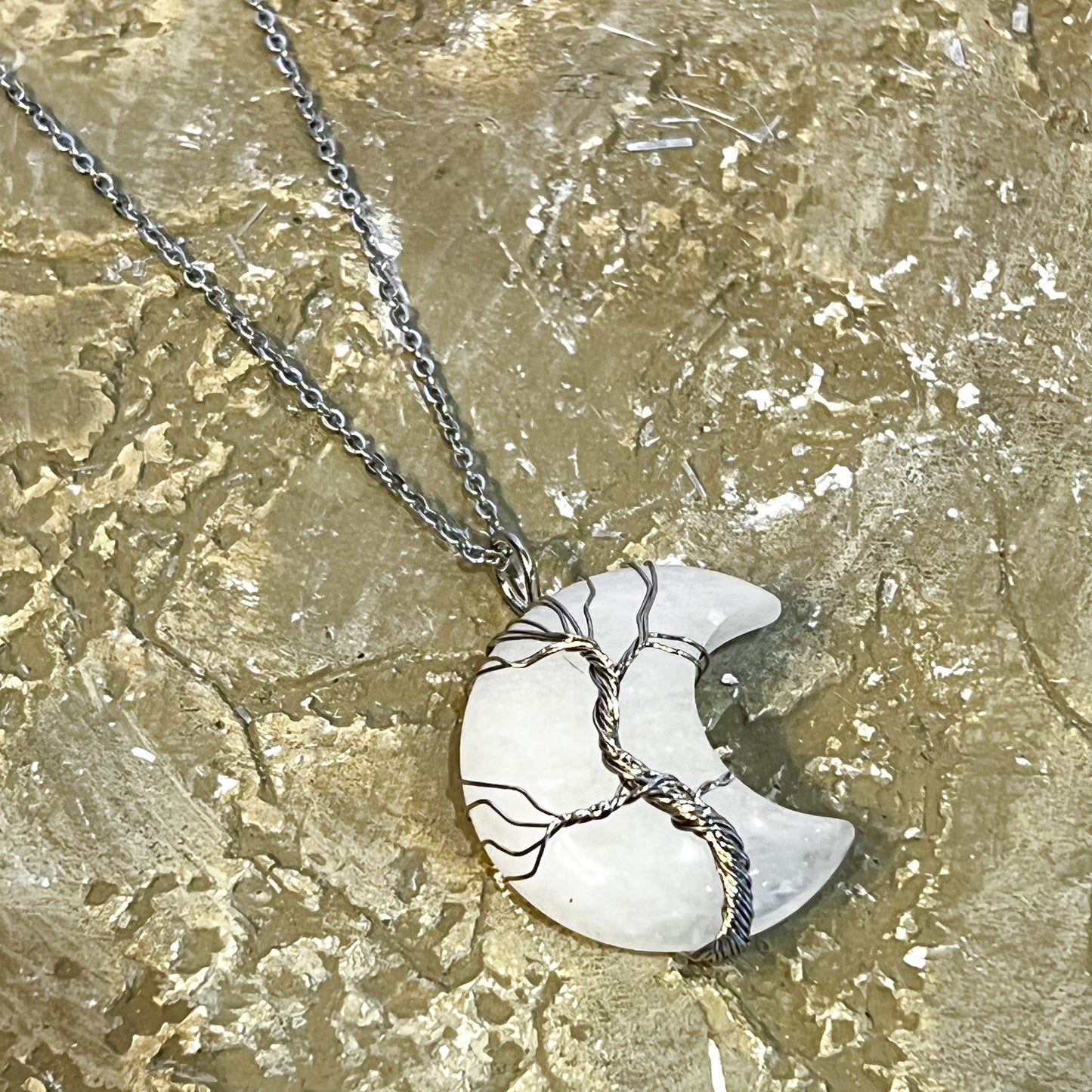 Quartz Moon Tree of Life Necklace
