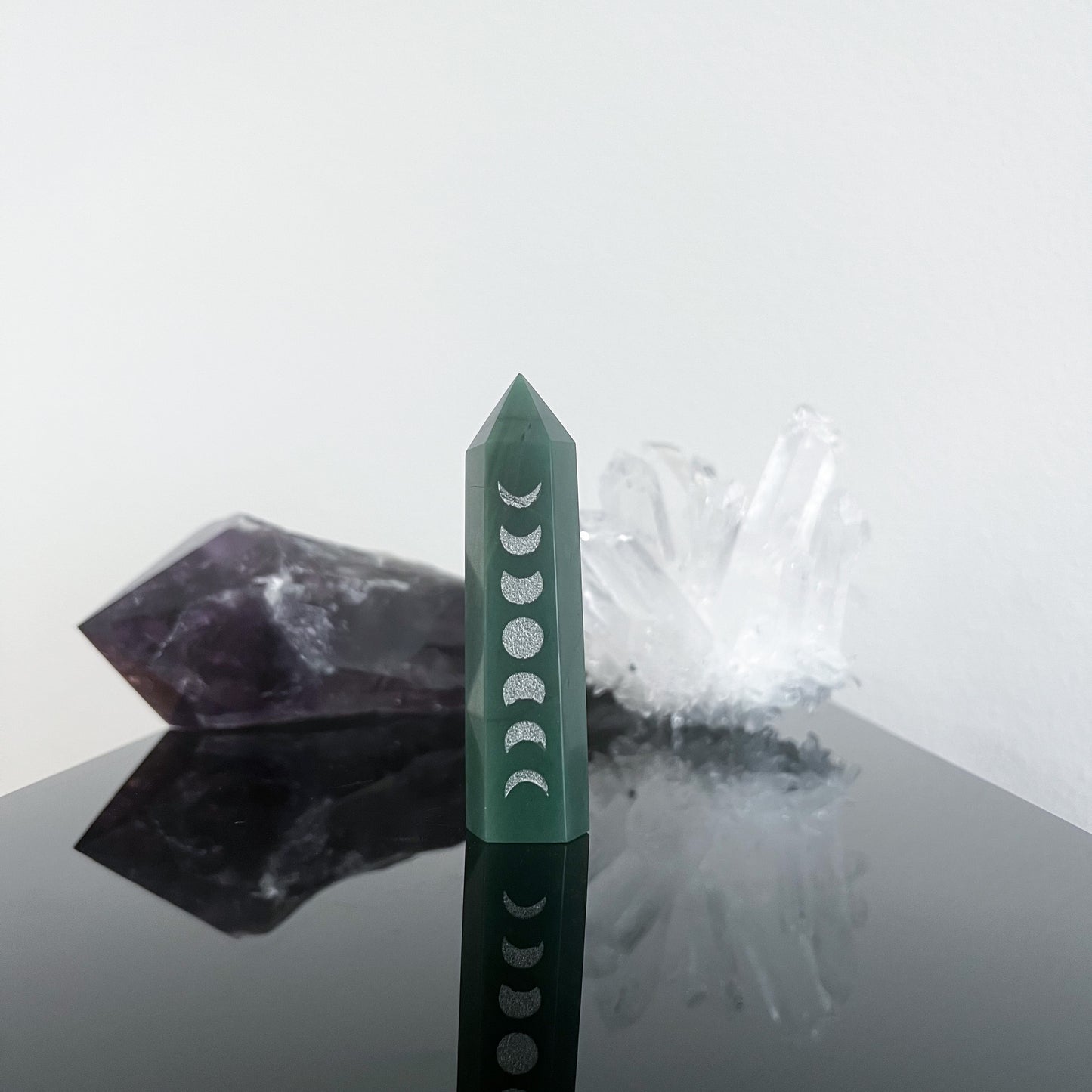 Aventurine Silver Moon Etched Tower