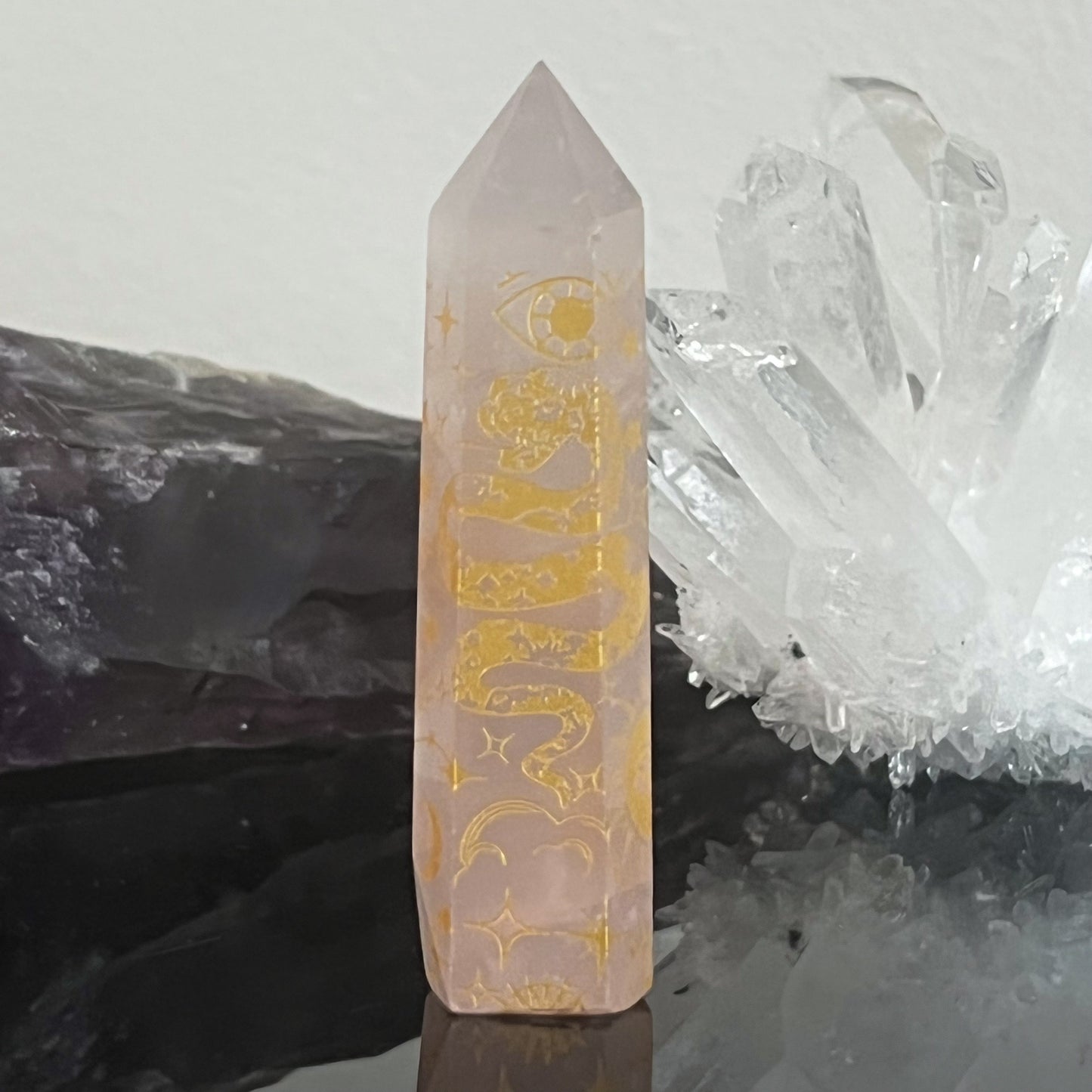 Rose Quartz Astrology Etched Tower