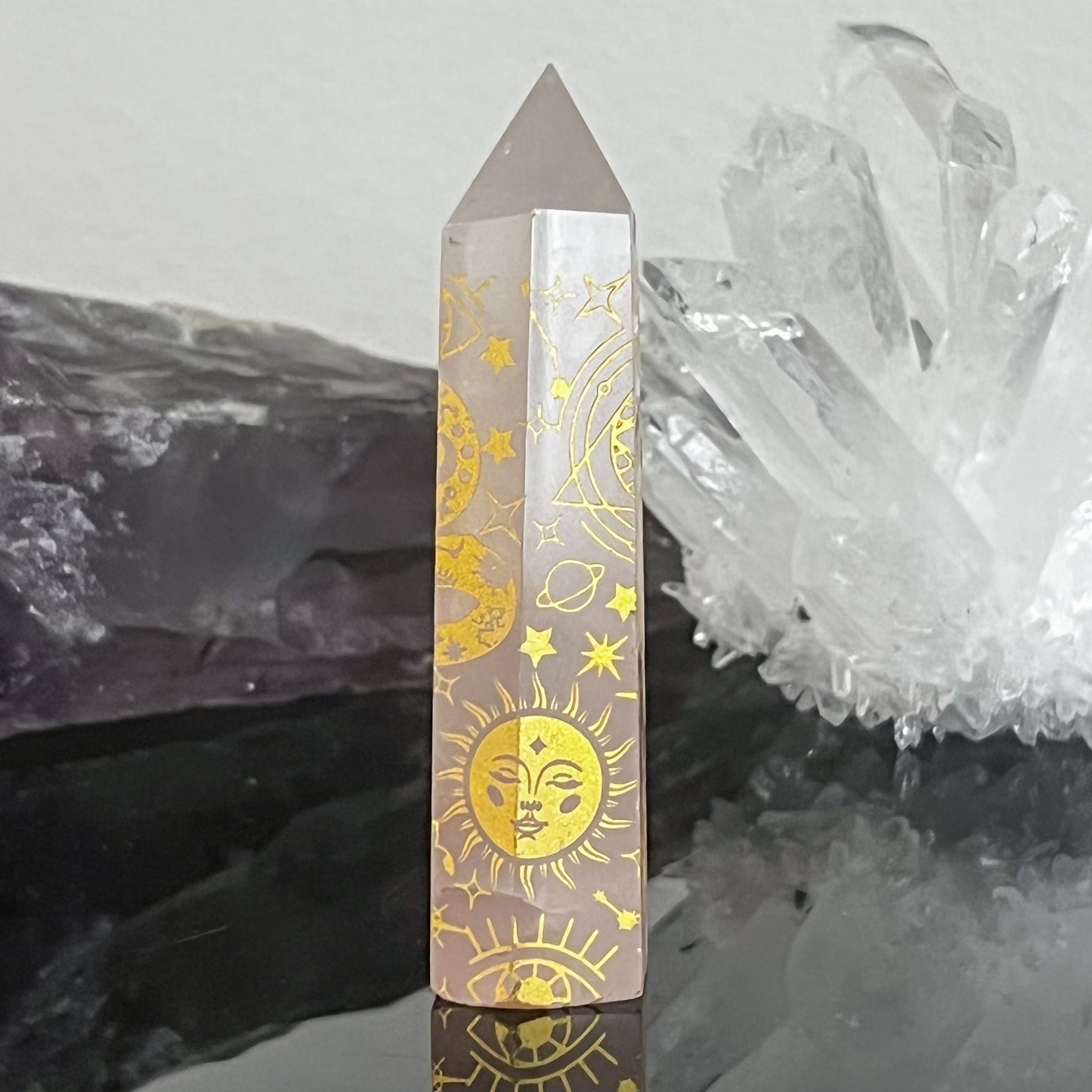 Rose Quartz Astrology Etched Tower