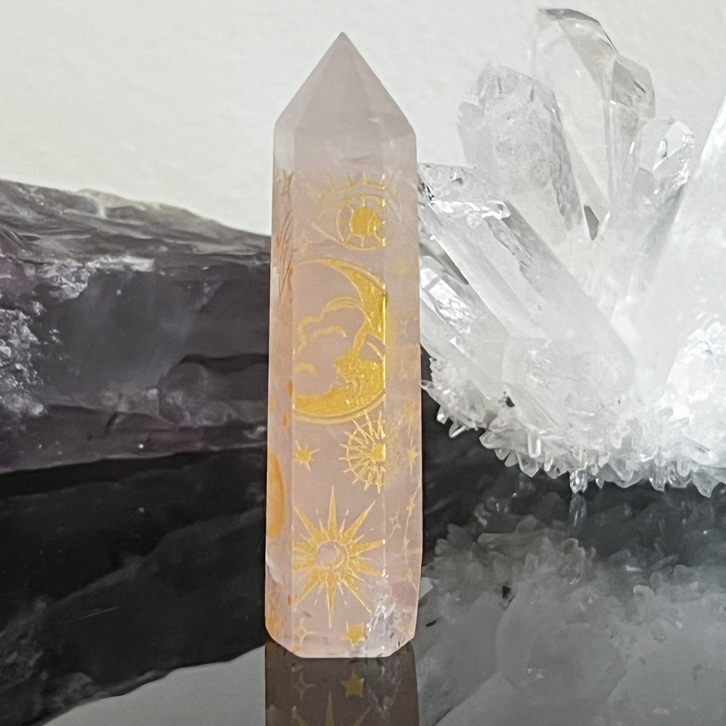 Rose Quartz Astrology Etched Tower