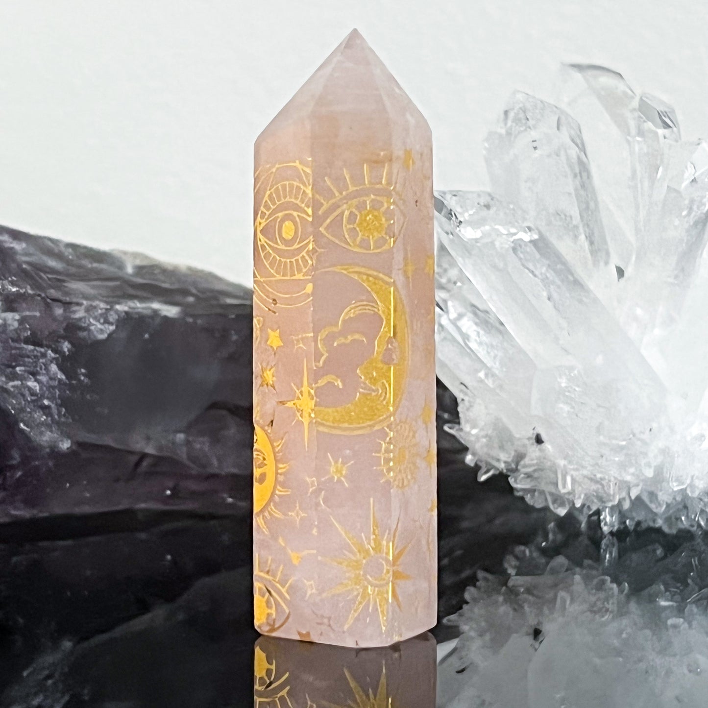 Rose Quartz Astrology Etched Tower