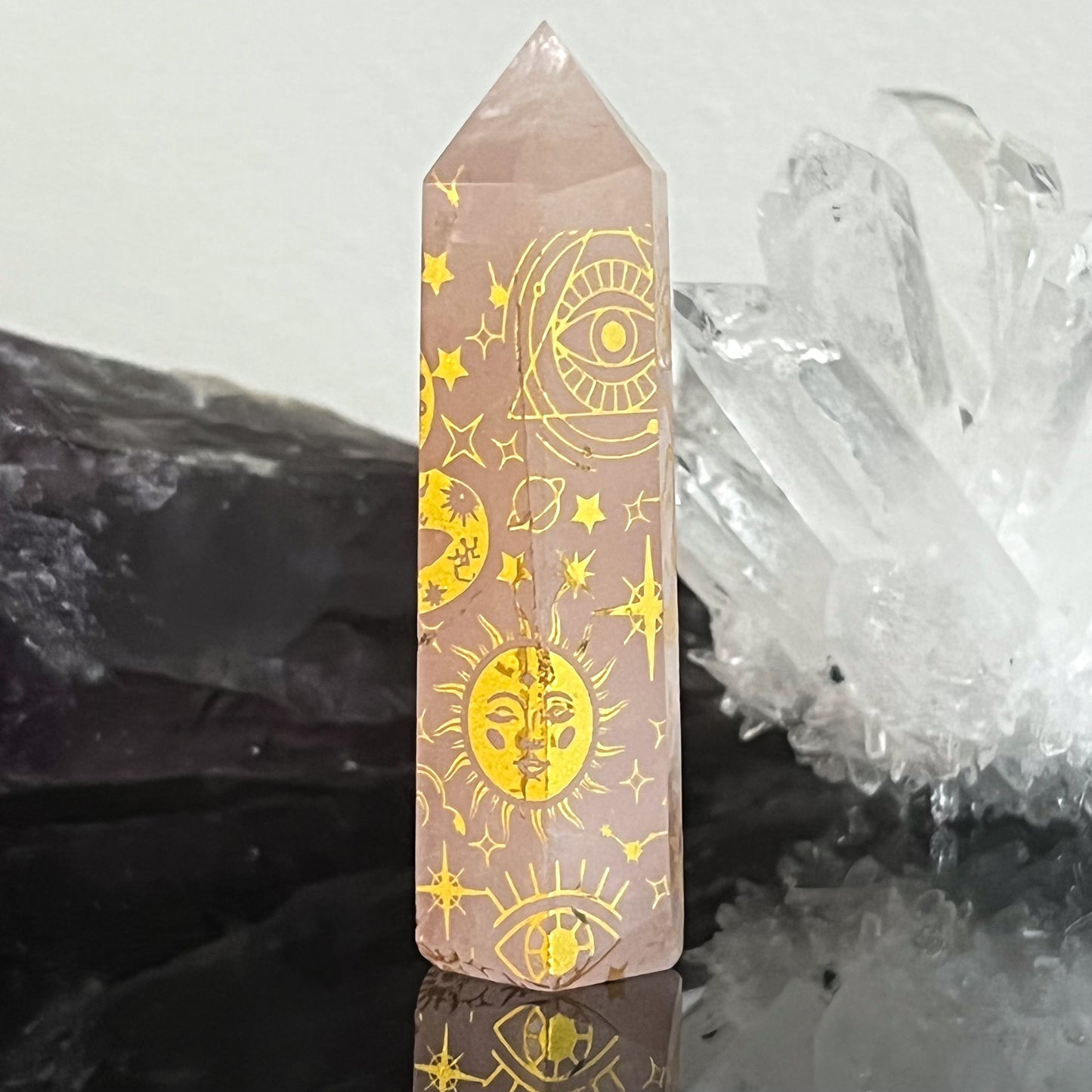 Rose Quartz Astrology Etched Tower