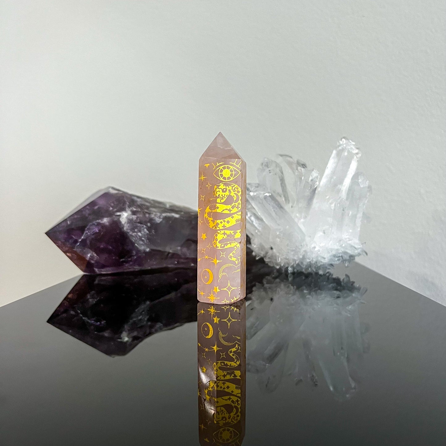 Rose Quartz Astrology Etched Tower