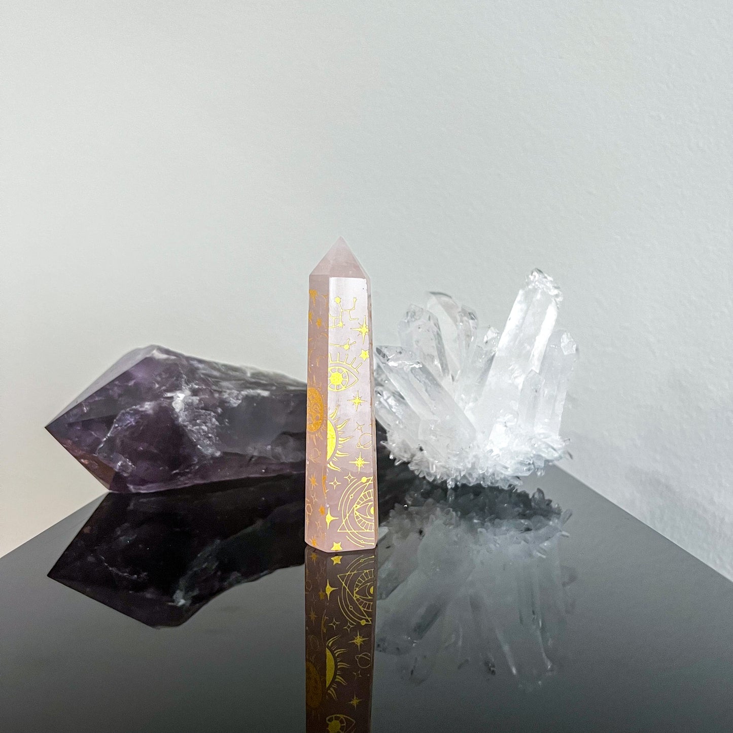 Rose Quartz Astrology Etched Tower
