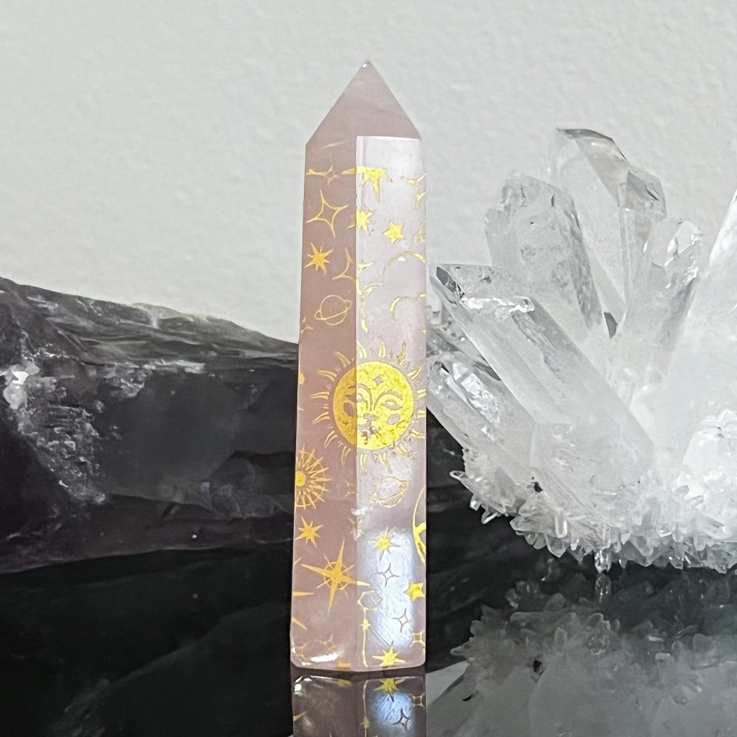 Rose Quartz Astrology Etched Tower