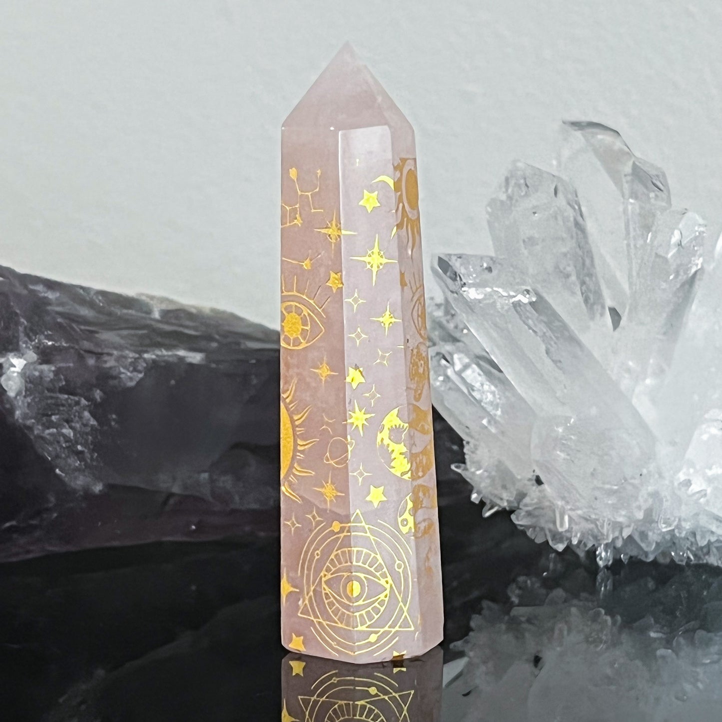 Rose Quartz Astrology Etched Tower