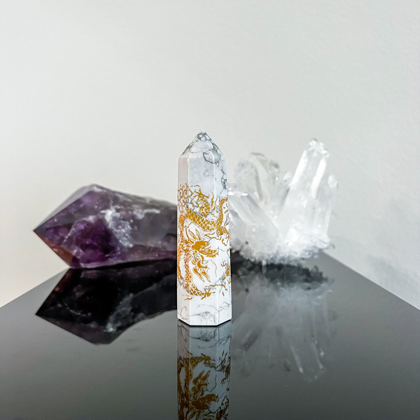 Howlite Dragon Etched Tower