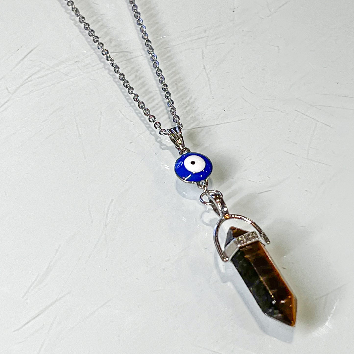 Tiger Eye & Evil Eye Necklace