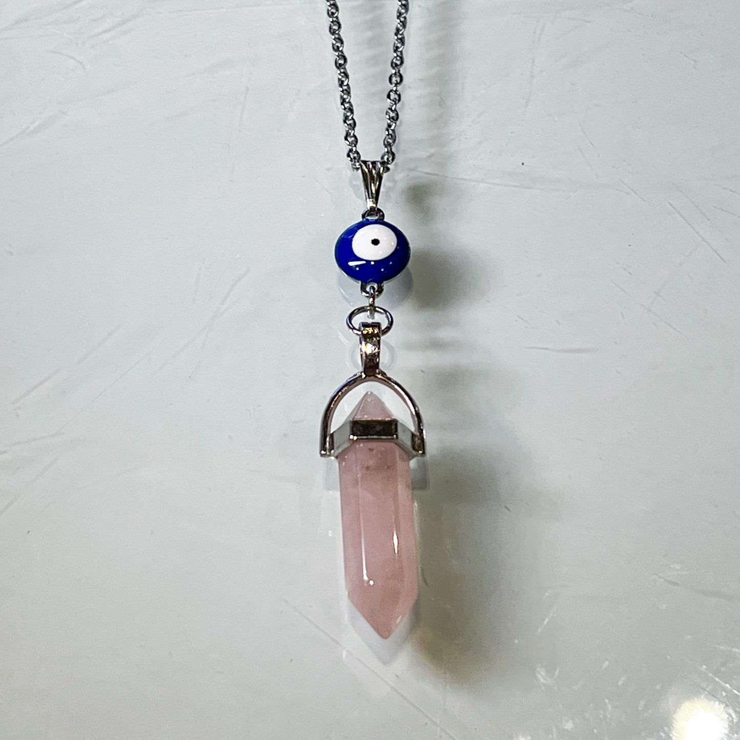 Rose Quartz & Evil Eye Necklace