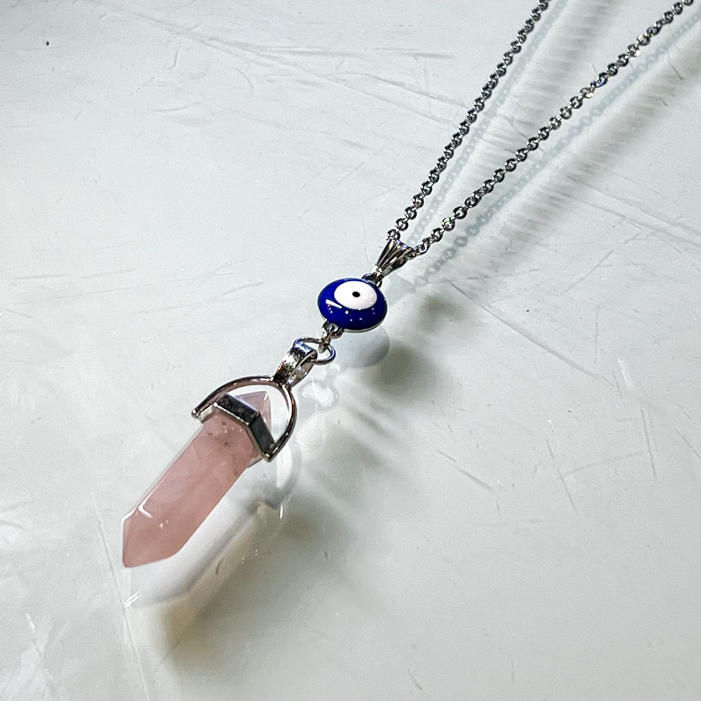 Rose Quartz & Evil Eye Necklace