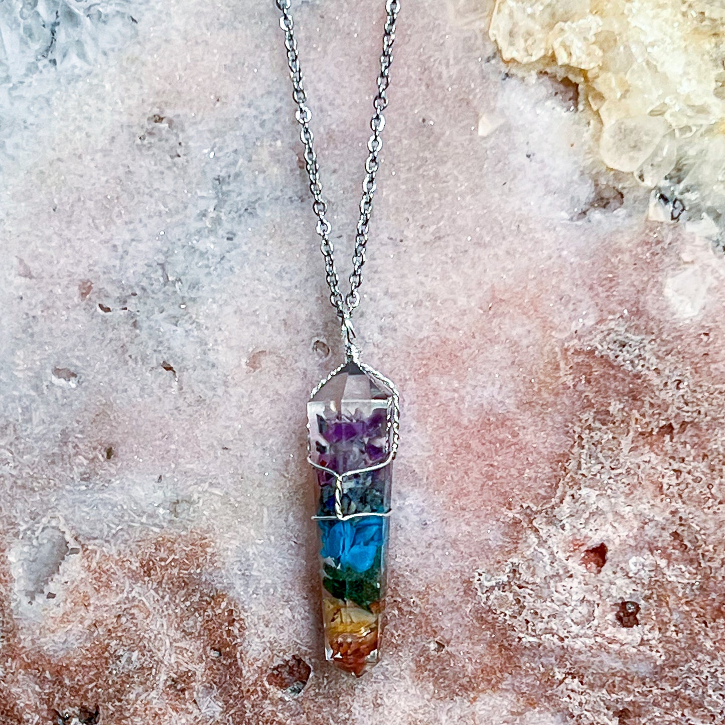 Chakra Orgonite Wire Wrap Necklace