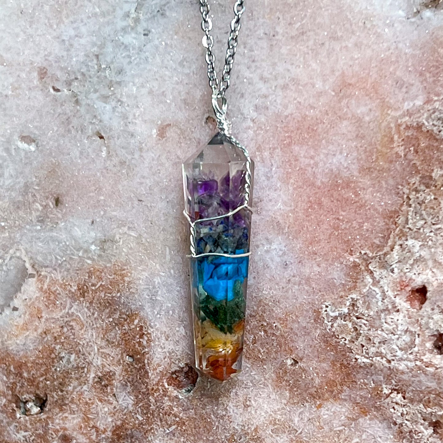 Chakra Orgonite Wire Wrap Necklace
