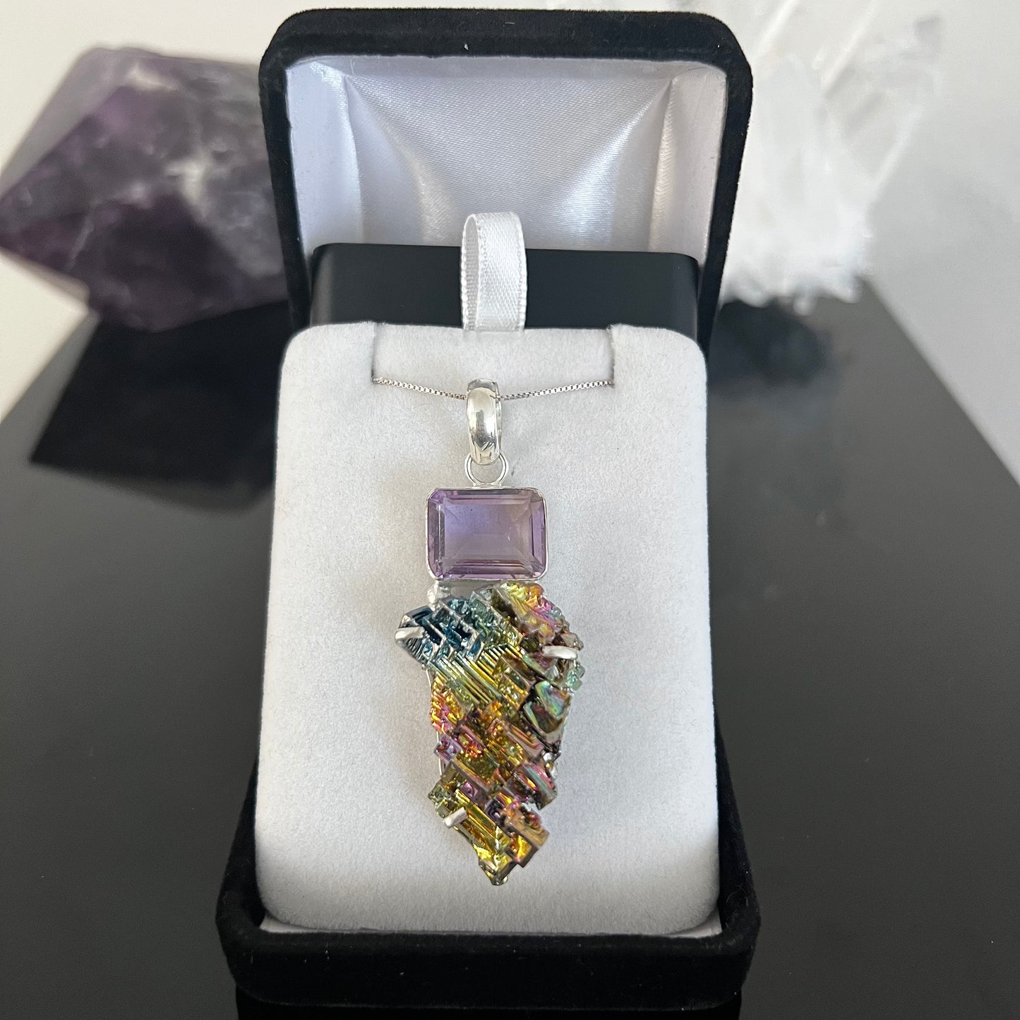 Bismuth & Amethyst Sterling Silver Necklace