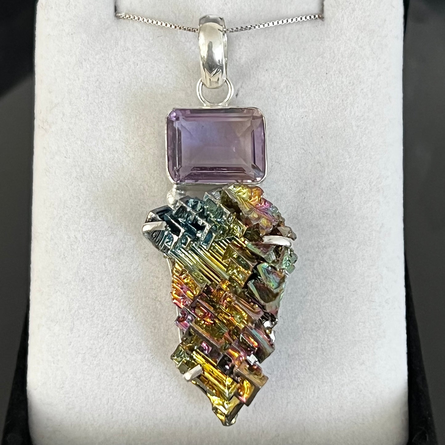Bismuth & Amethyst Sterling Silver Necklace