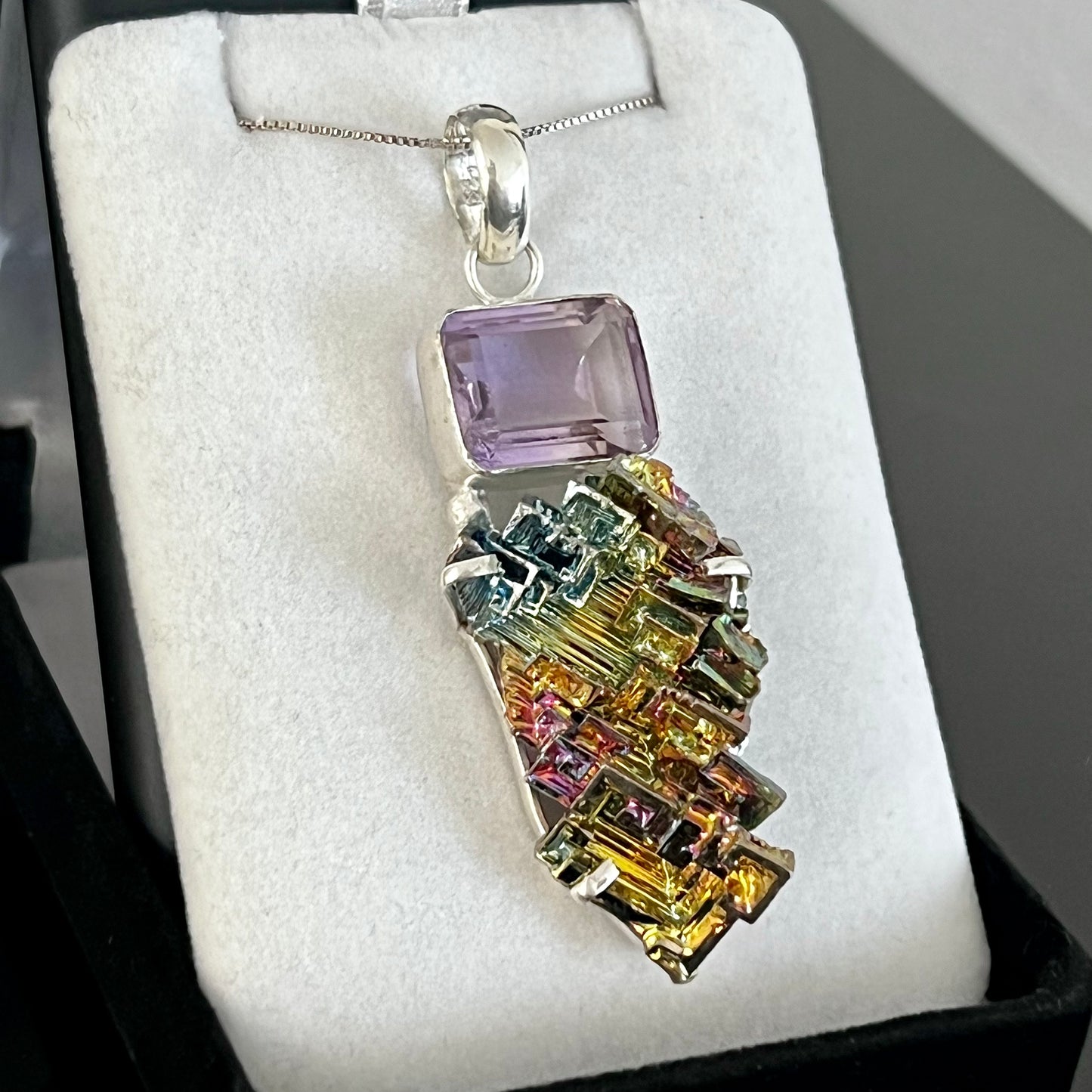 Bismuth & Amethyst Sterling Silver Necklace