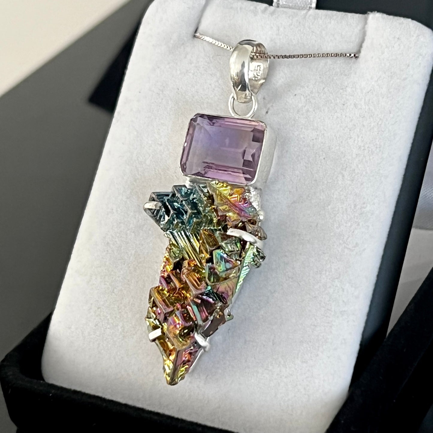 Bismuth & Amethyst Sterling Silver Necklace