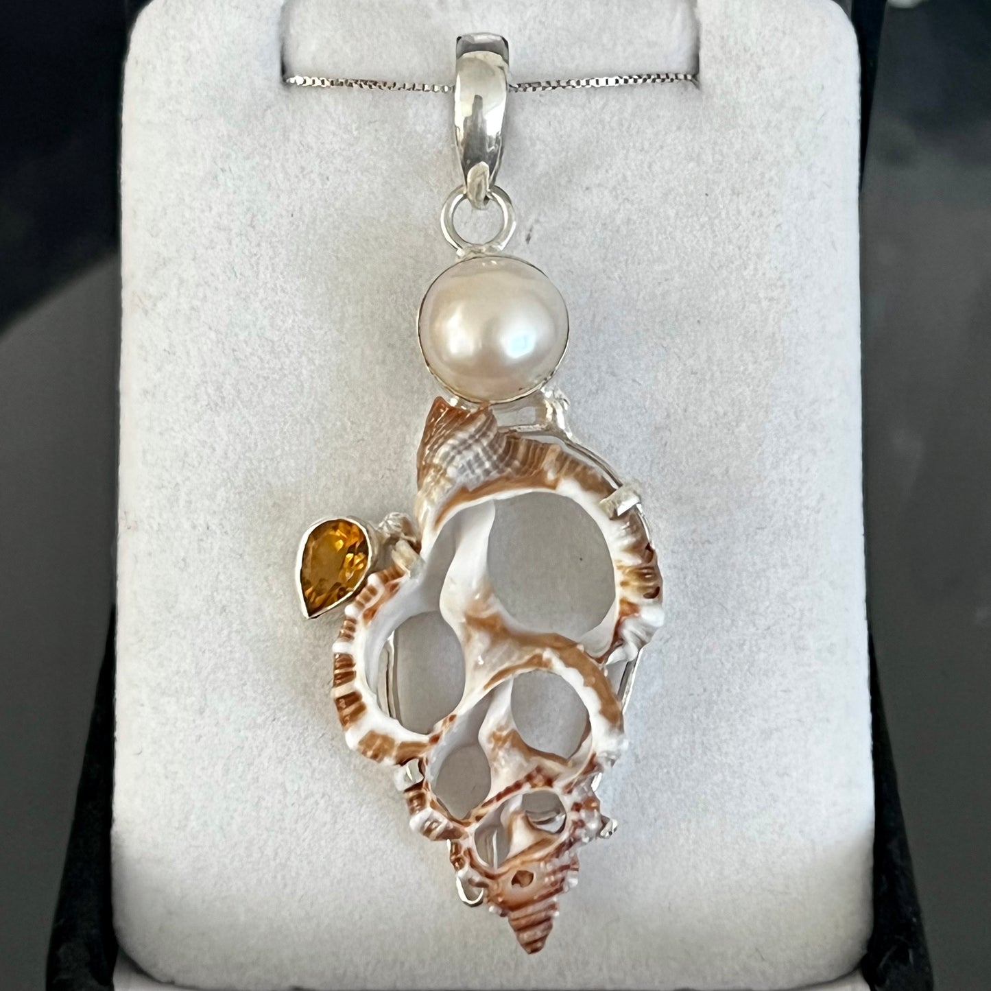 Sea Shell, Citrine & Pearl Sterling Silver Necklace