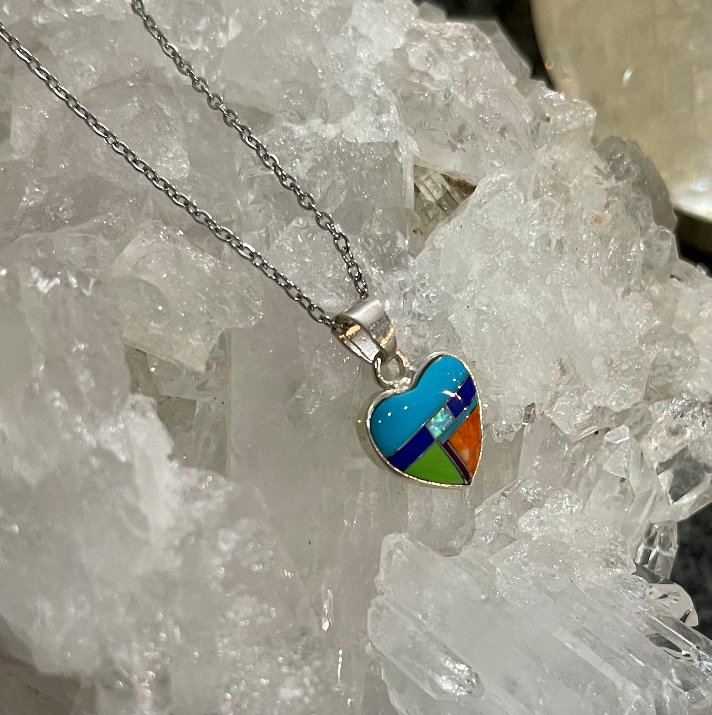 Turquoise, Lapis, Sugilte, Oyster Shell & Opal Sterling Silver Necklace