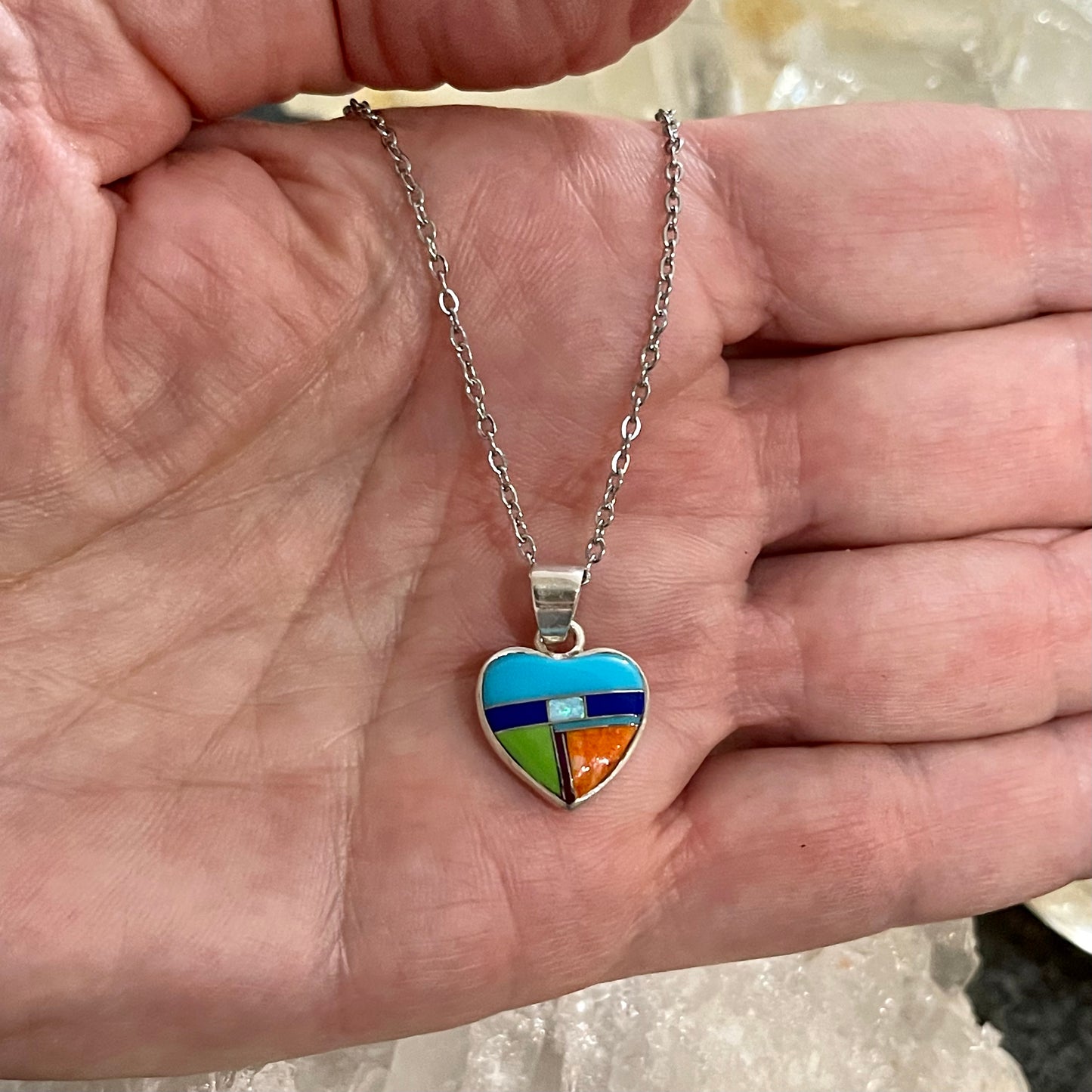 Turquoise, Lapis, Sugilte, Oyster Shell & Opal Sterling Silver Necklace