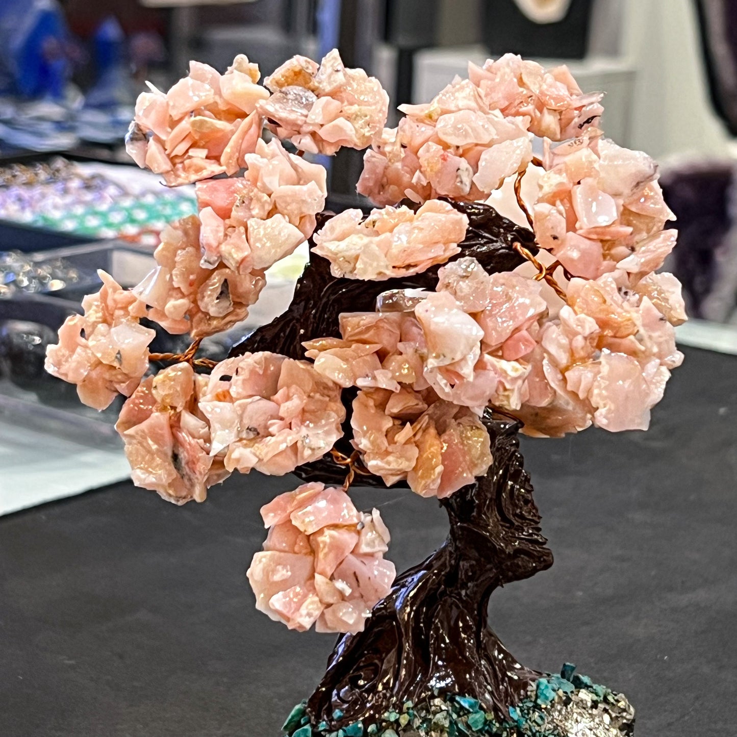 Pink Opal on Pyrite with Chrysocolla Gem Tree
