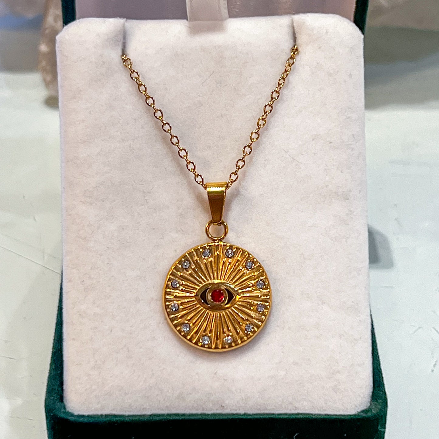 Red Evil Eye Stainless Steel Necklace (Gold)