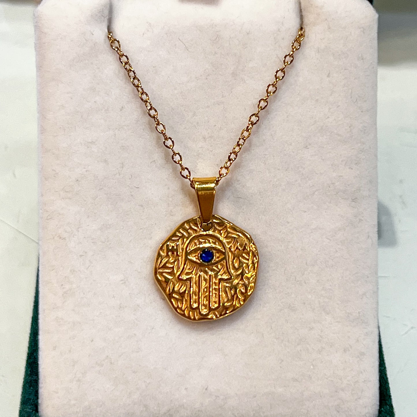 Hamsa Hand Evil Eye Stainless Steel Necklace (Gold)