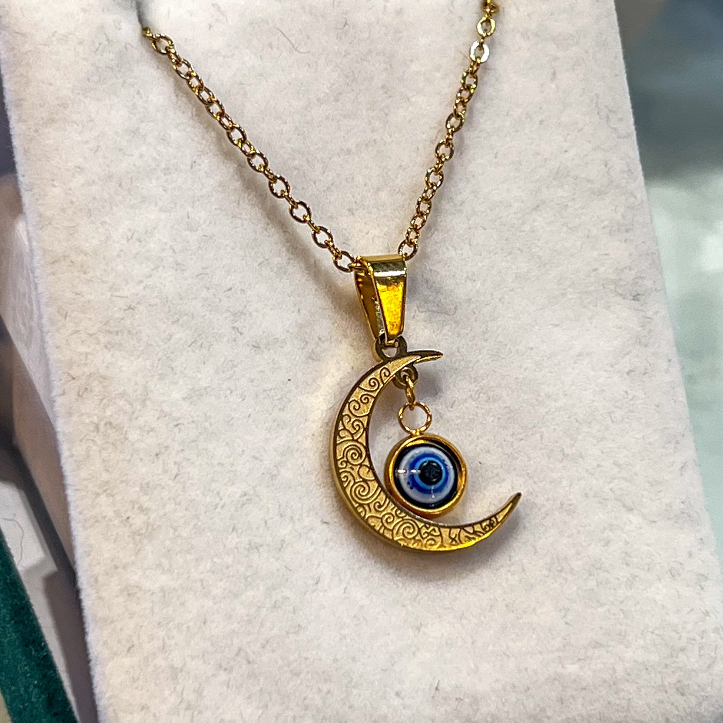 Evil Eye Moon Stainless Steel Necklace (Gold)