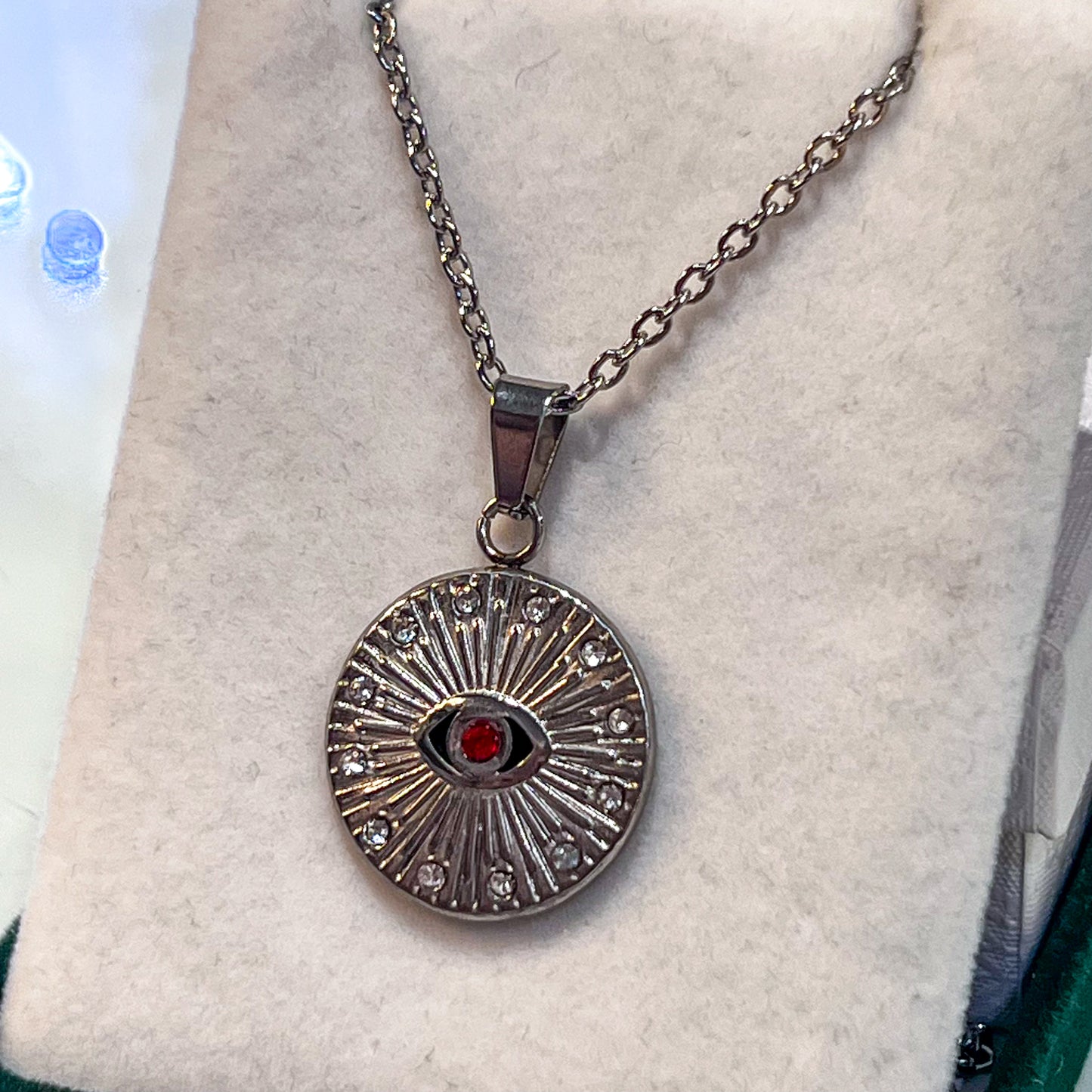 Red Evil Eye Stainless Steel Necklace (Silver)
