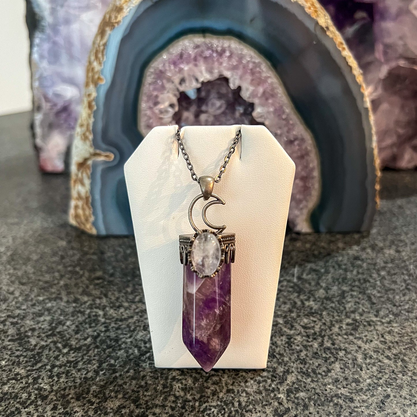 Amethyst & Quartz Moon Necklace