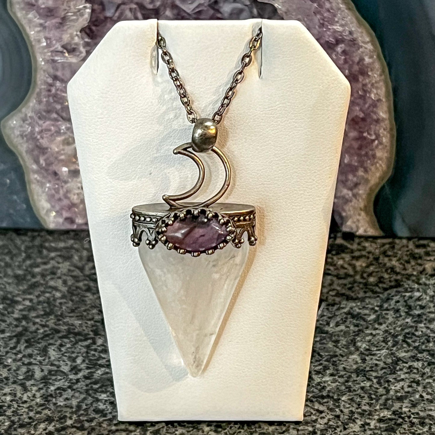 Quartz & Amethyst Moon Necklace
