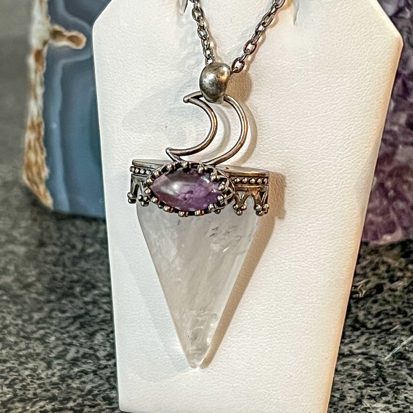 Quartz & Amethyst Moon Necklace