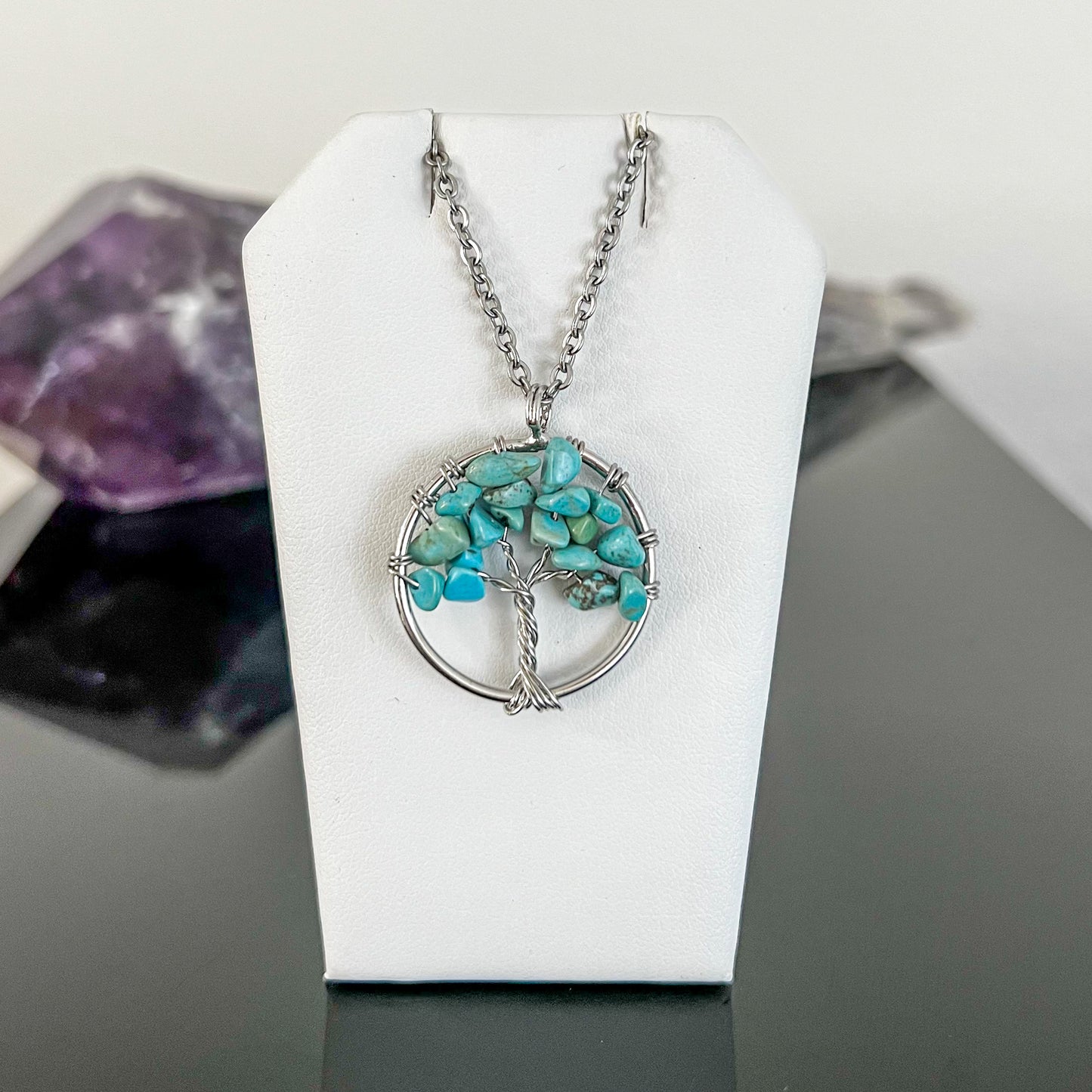 Turquoise Howlite Tree of Life Necklace (Stainless Steel)