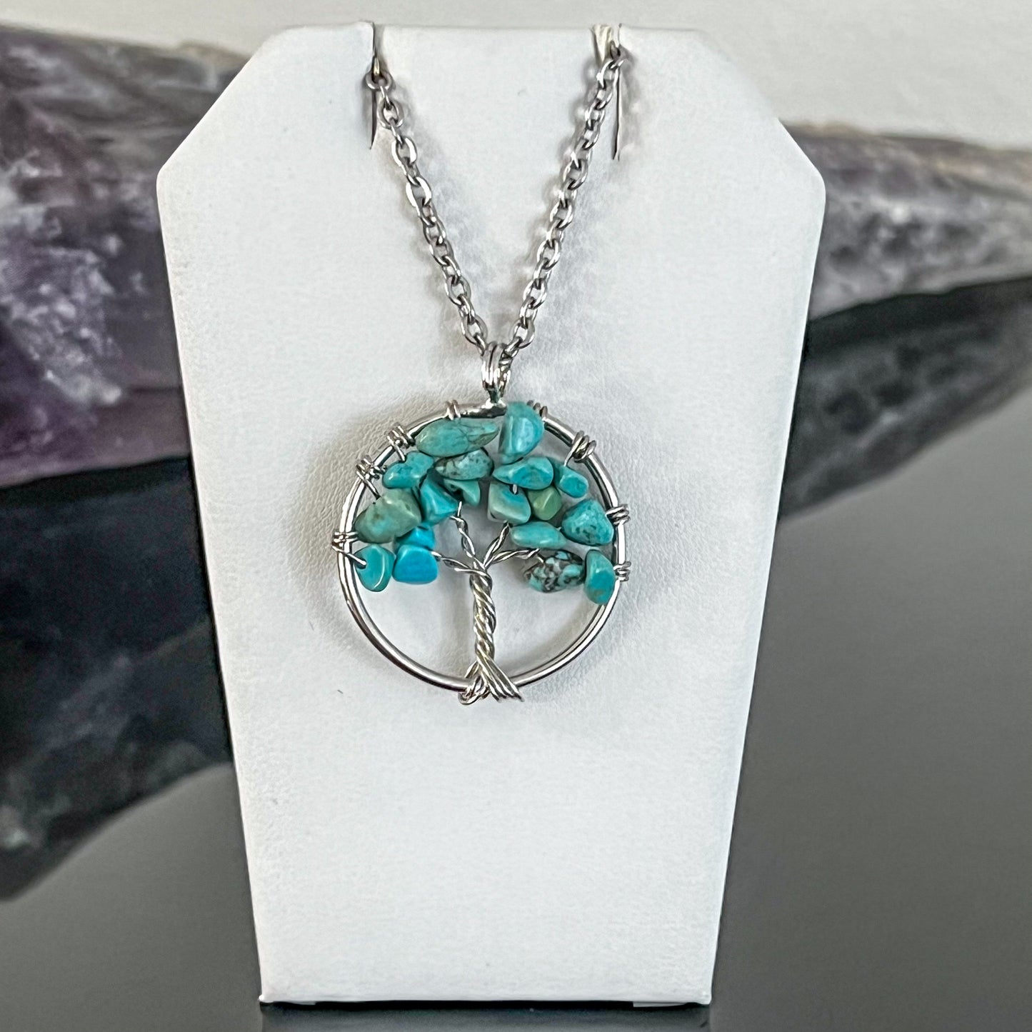 Turquoise Howlite Tree of Life Necklace (Stainless Steel)