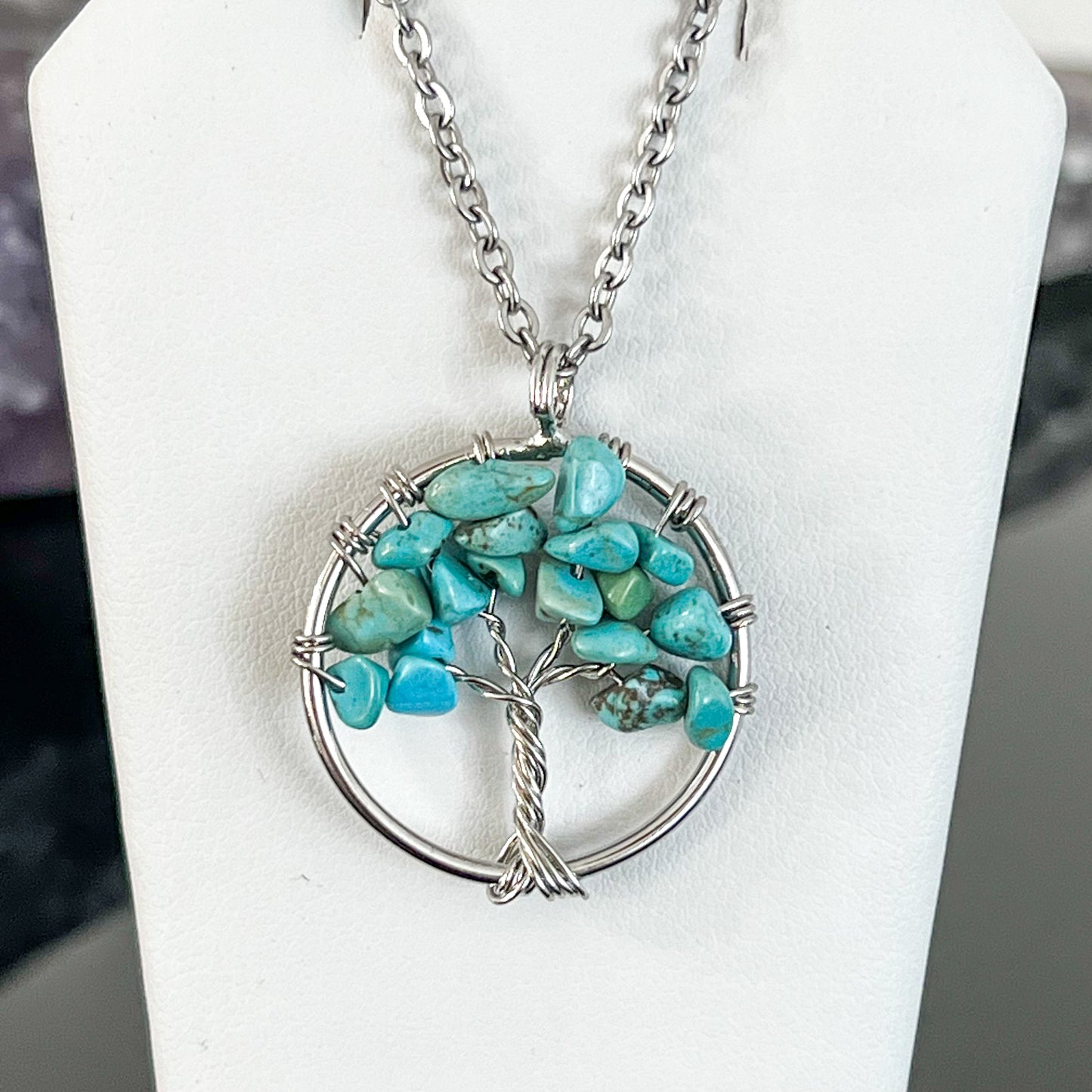 Turquoise Howlite Tree of Life Necklace (Stainless Steel)