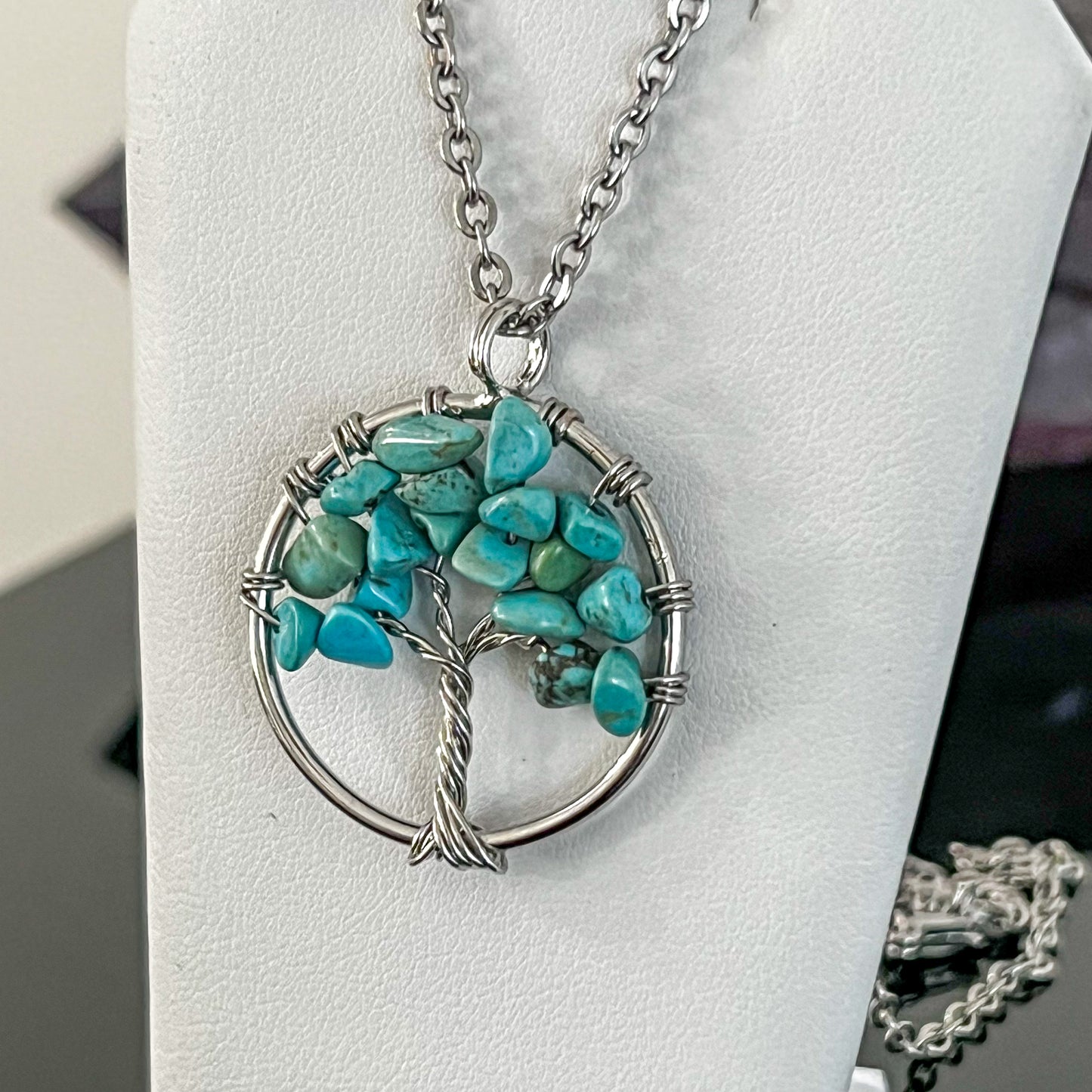 Turquoise Howlite Tree of Life Necklace (Stainless Steel)