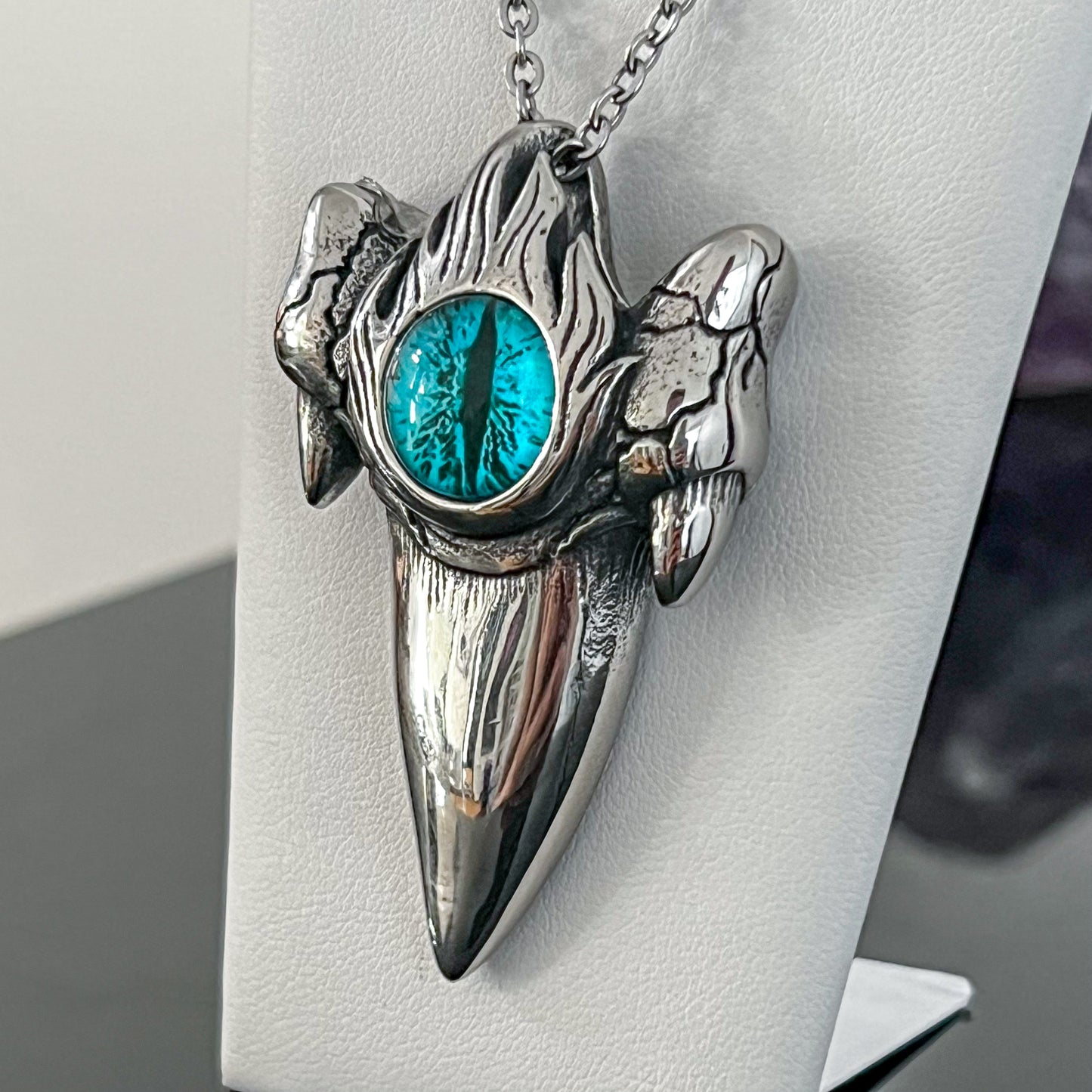 Blue Eye Tooth Stainless Steel Necklace